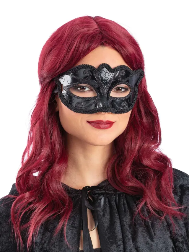 Smiffys Venetian mascherina occhi nera glitter veneziana