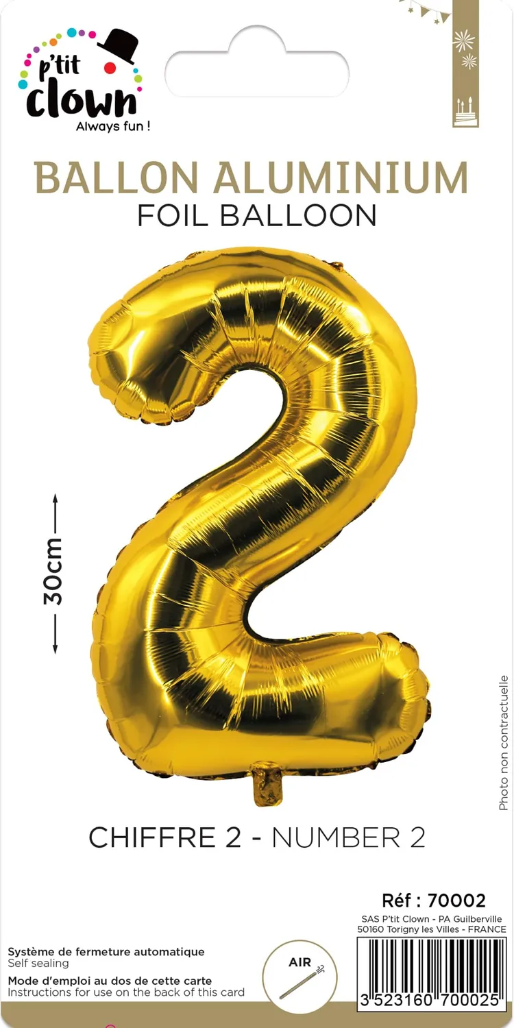 P'tit Clown Palloncino Numero 0 Oro 30 cm