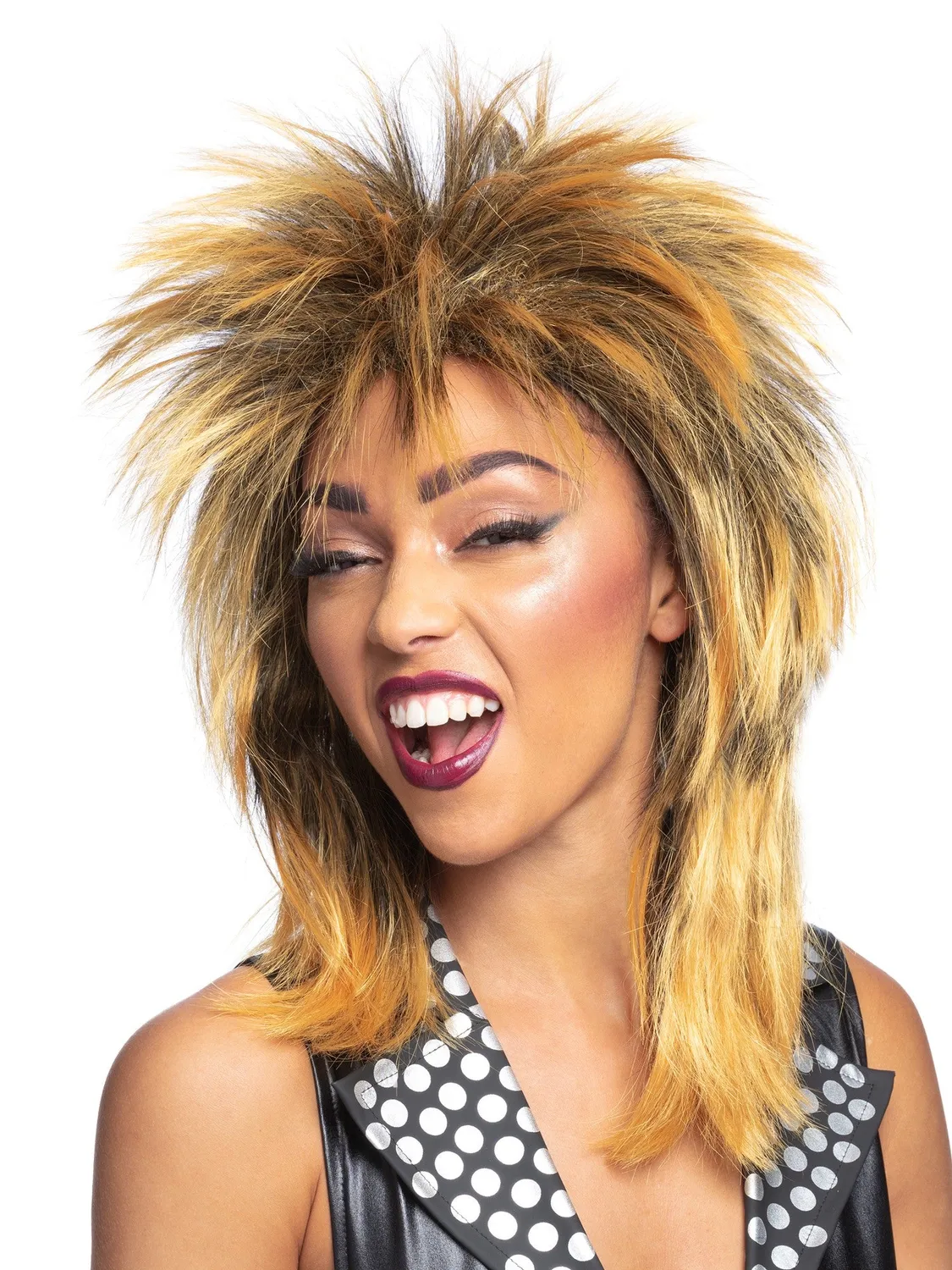 Smiffys Rock Diva parrucca nera mullet anni 80