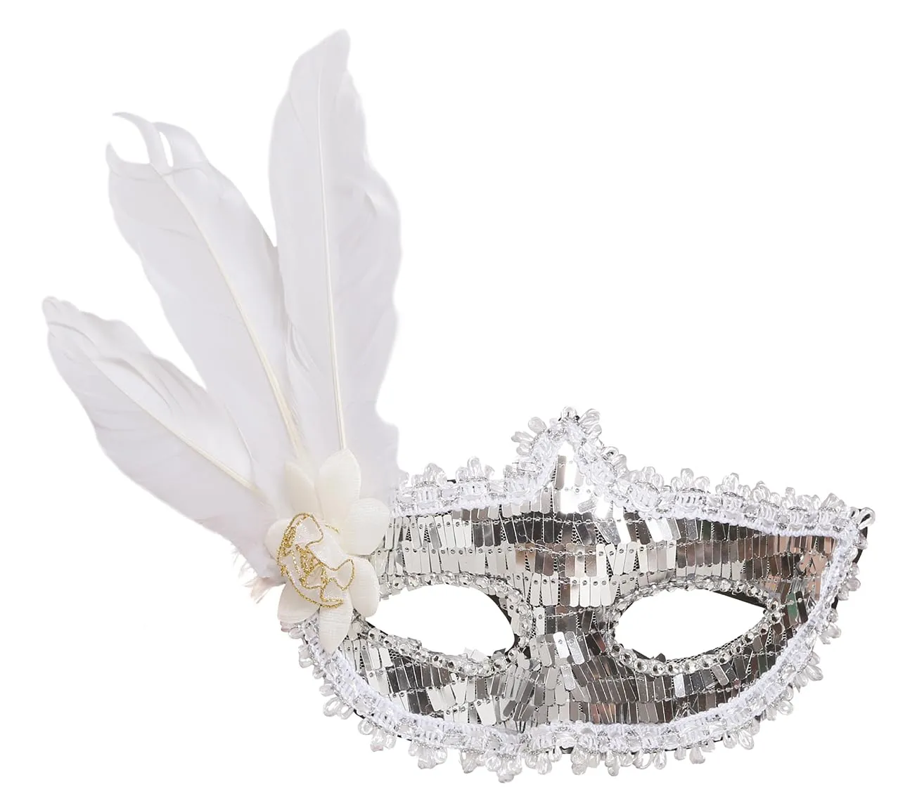 Guirca Maschera Argento maschera veneziana piuma