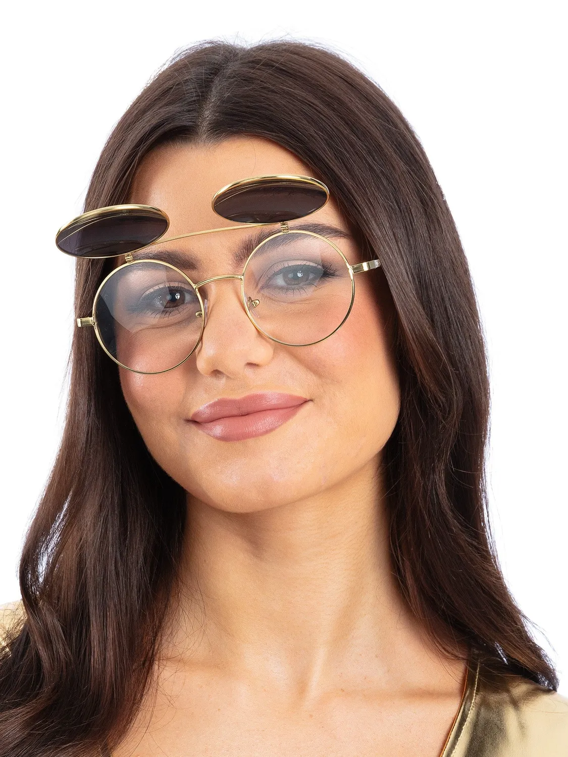 Smiffys occhiali tondi oro specchiati flip up
