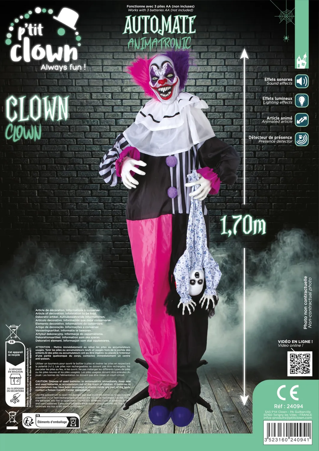P'tit Clown 24094 Clown Animatronic 170 cm Halloween