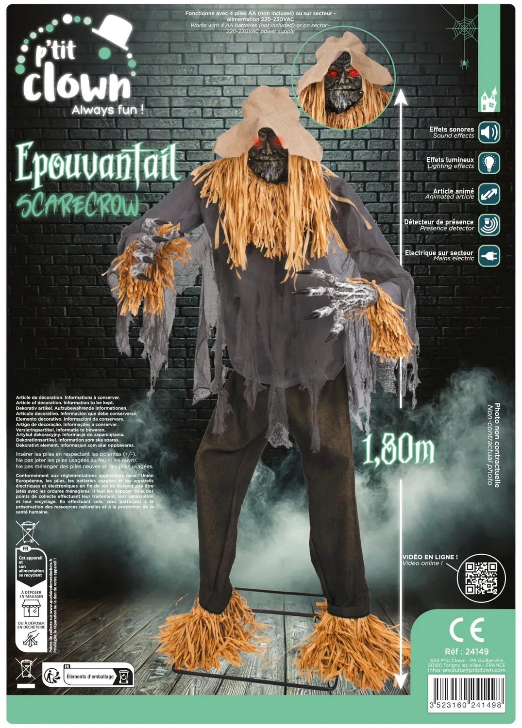P'tit Clown 24149 Spaventapasseri Animatronic 180 cm