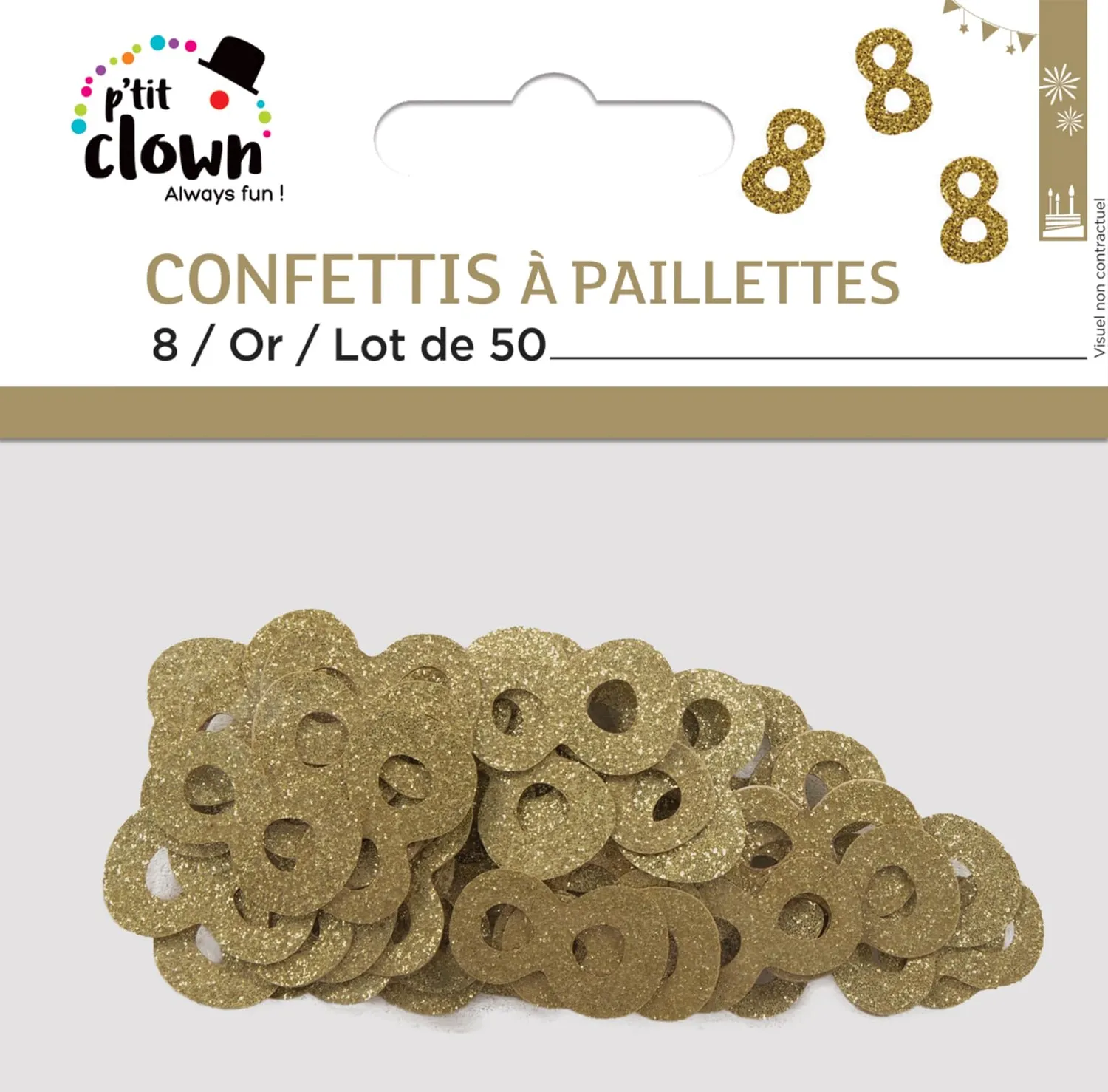 P'tit Clown coriandoli carta glitter oro numero 8 50 pezzi