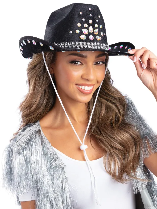 Smiffys Cappello Cowboy Nero Strass Adulti