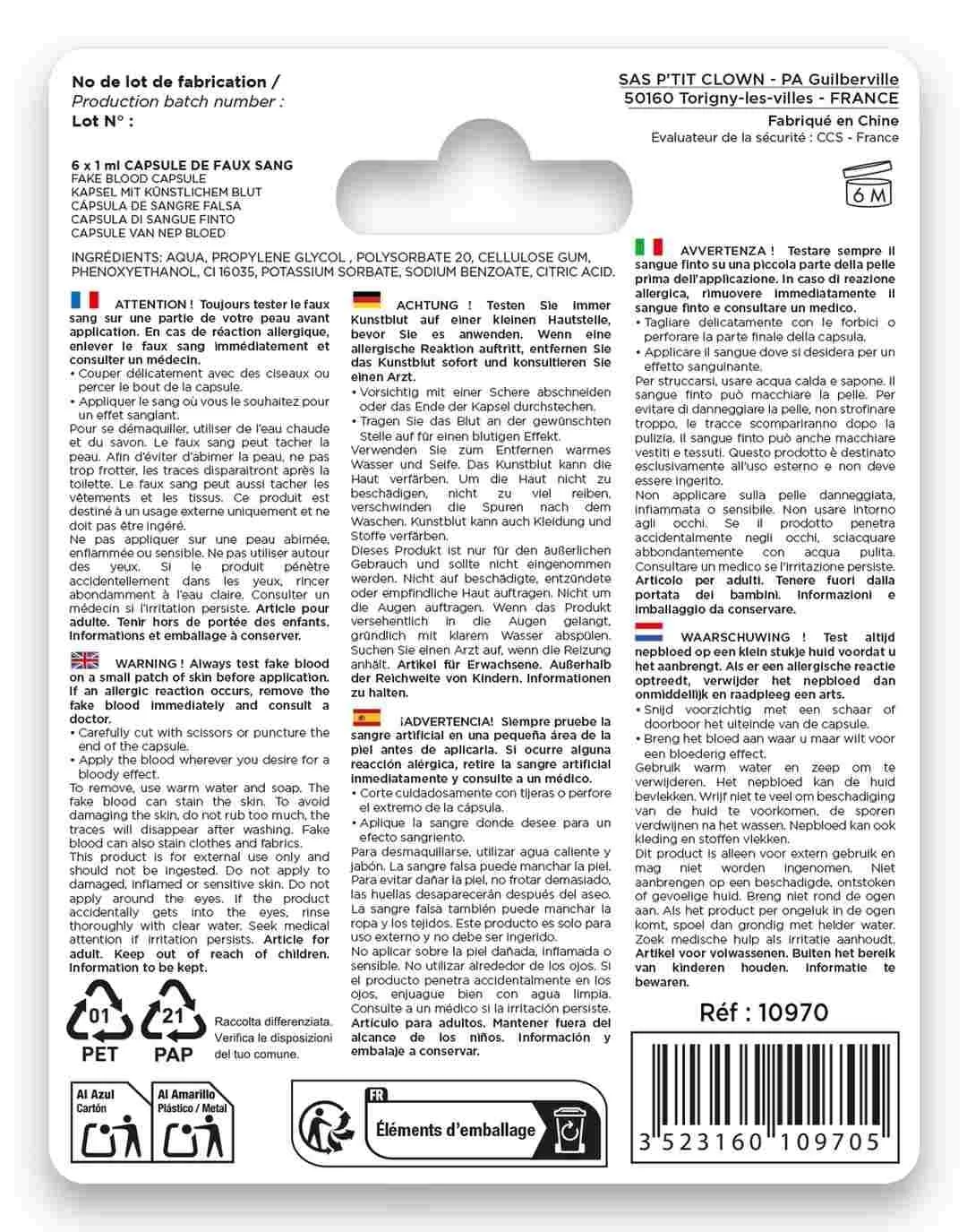P'tit Clown 10970 sangue finto capsule rosse 6 pezzi