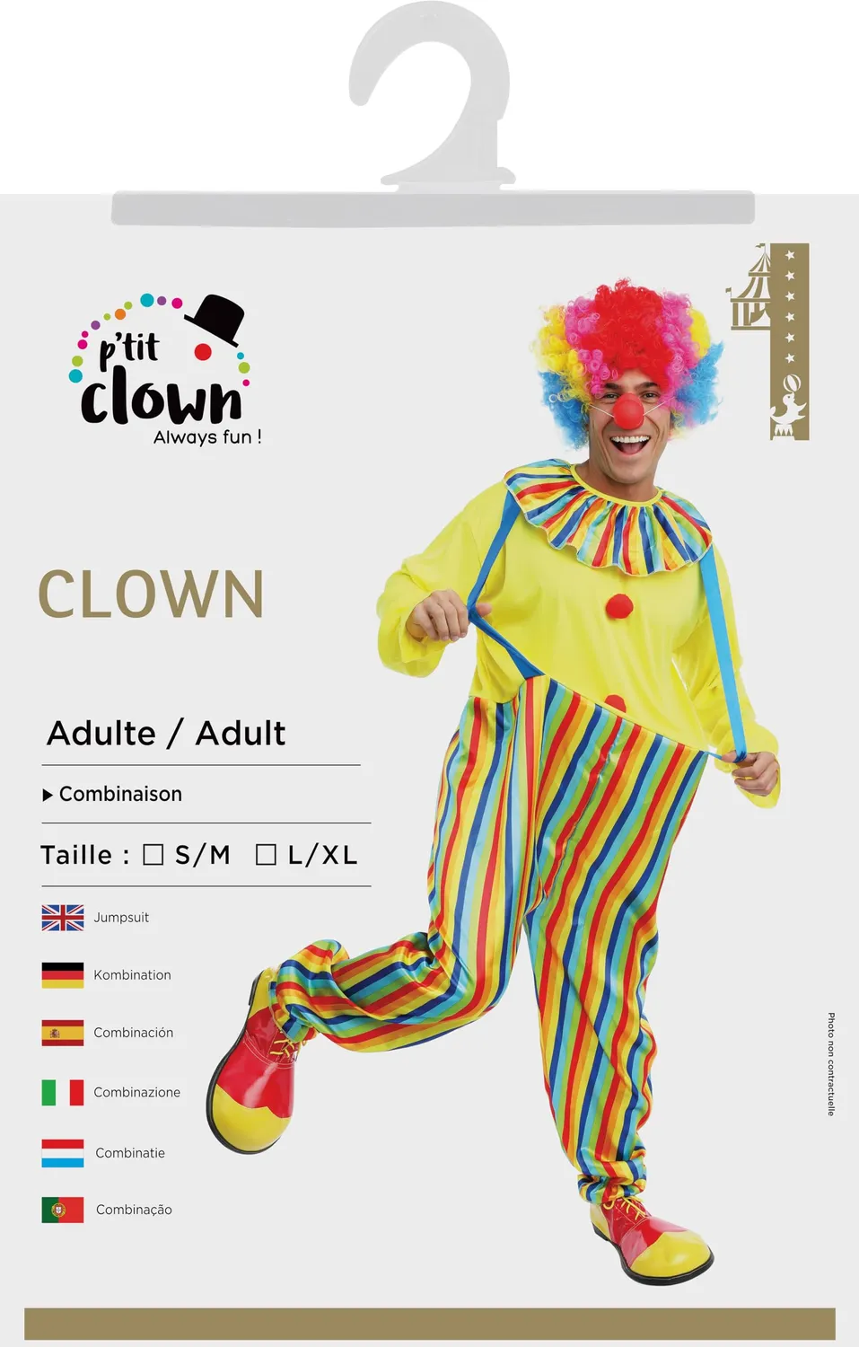 P'tit Clown Costume Clown Adulto Multicolore L-XL