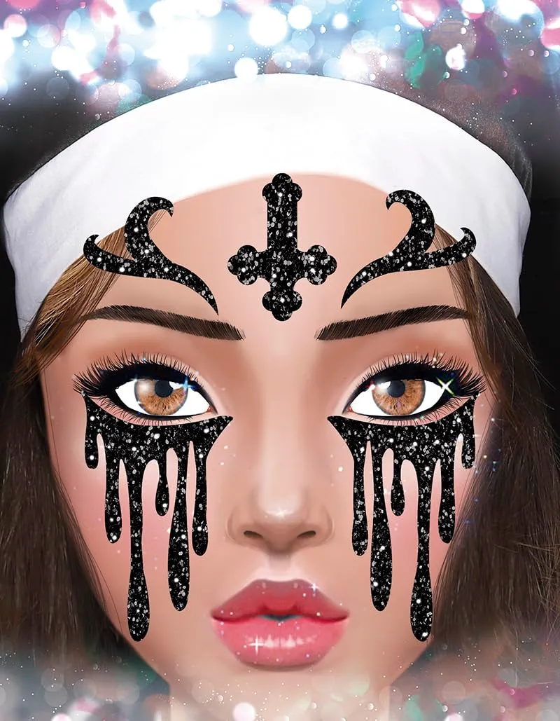 Guirca Suora kit trucco glitterato con tatuaggi viso