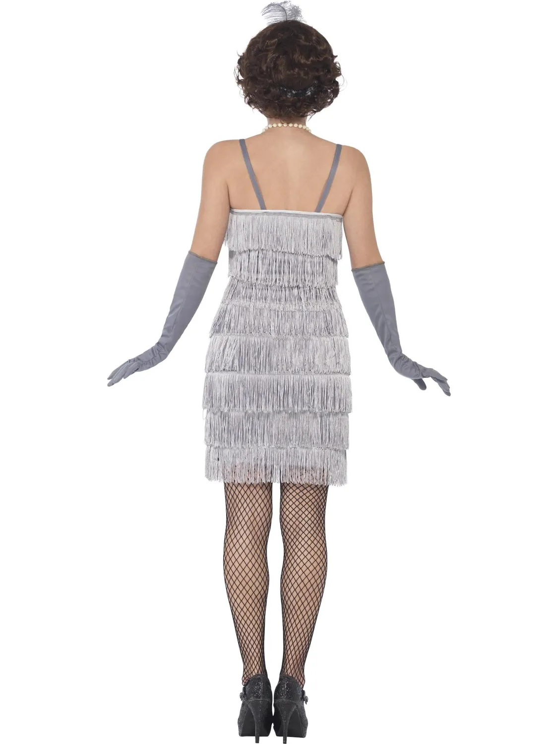 Smiffys Flapper costume donna anni 20 argento con frange
