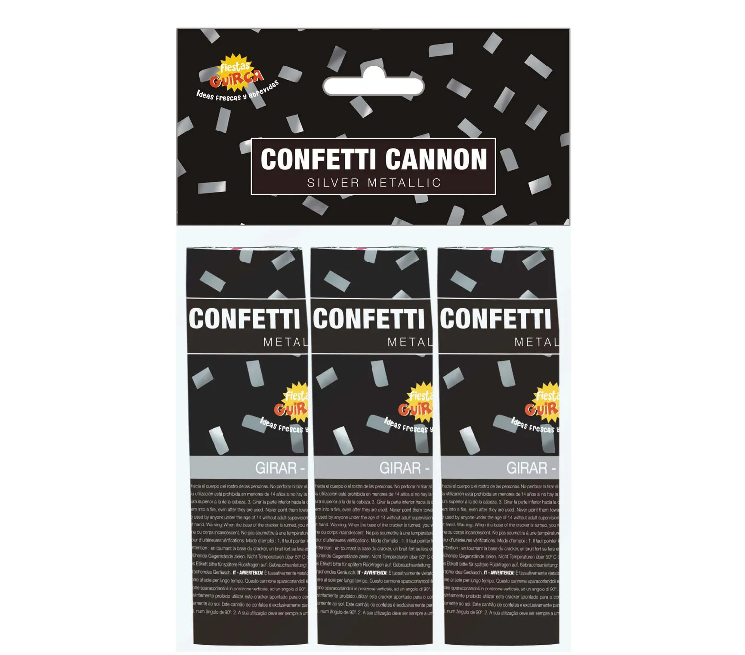 Fiestas Guirca cannoni coriandoli argento confezione da 3