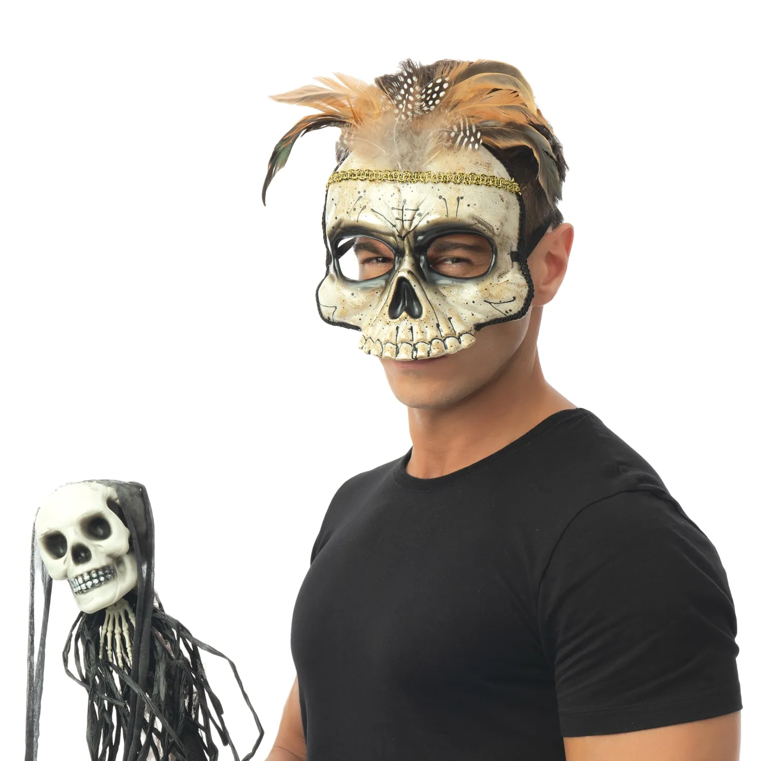 P'tit Clown mezza maschera voodoo adulto lattice con piume