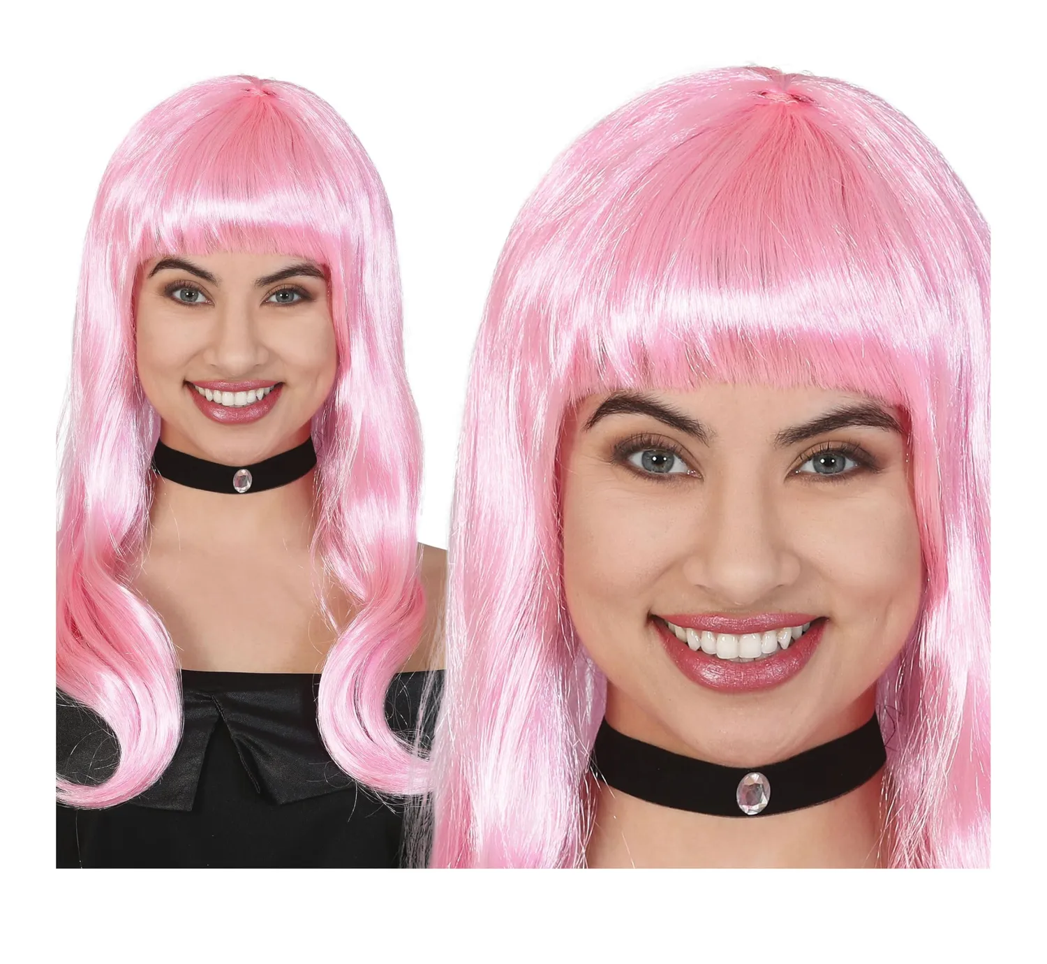 Fiestas Guirca Melena Rosa parrucca adulto lunga rosa