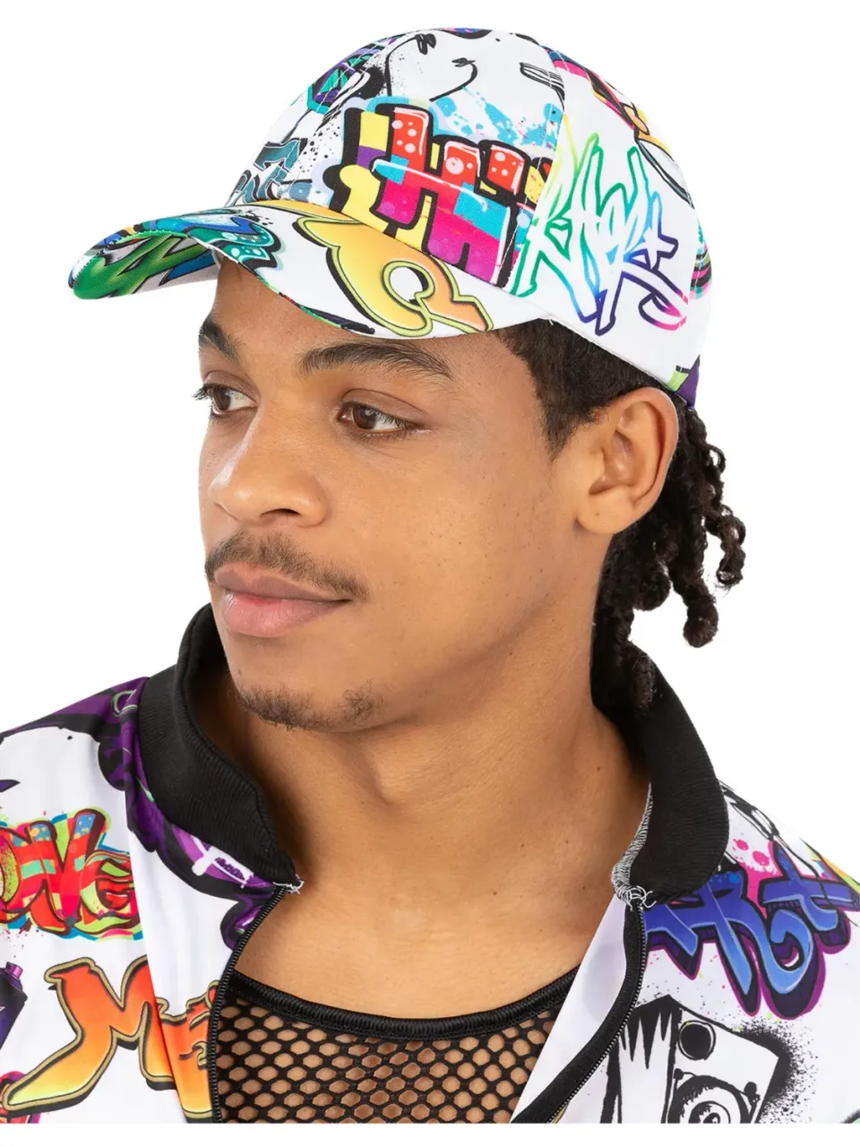 Smiffys 90s Graffiti cappello con visiera bianco multicolore