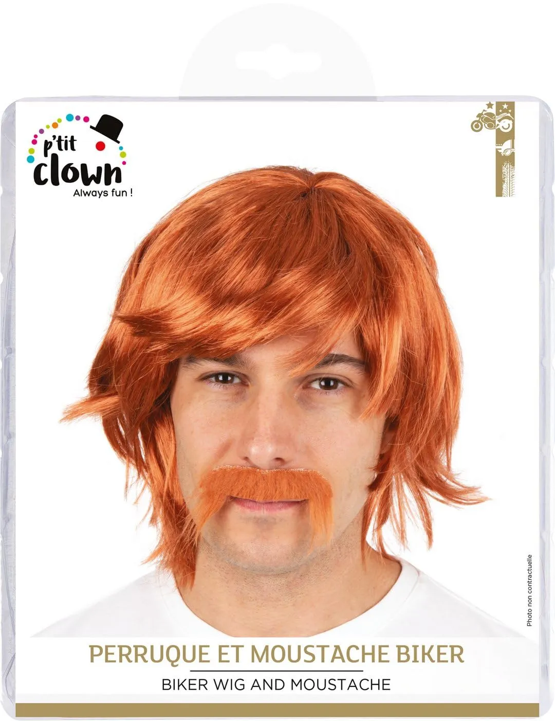 P'tit Clown 51921 parrucca anni 70-80 rossa con baffi