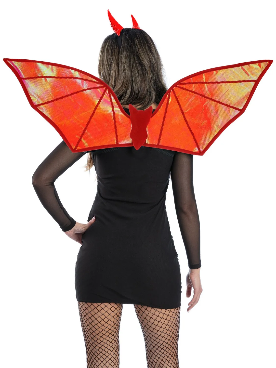 Smiffys Devil Kit accessorio diavolo rosso ali iridescenti
