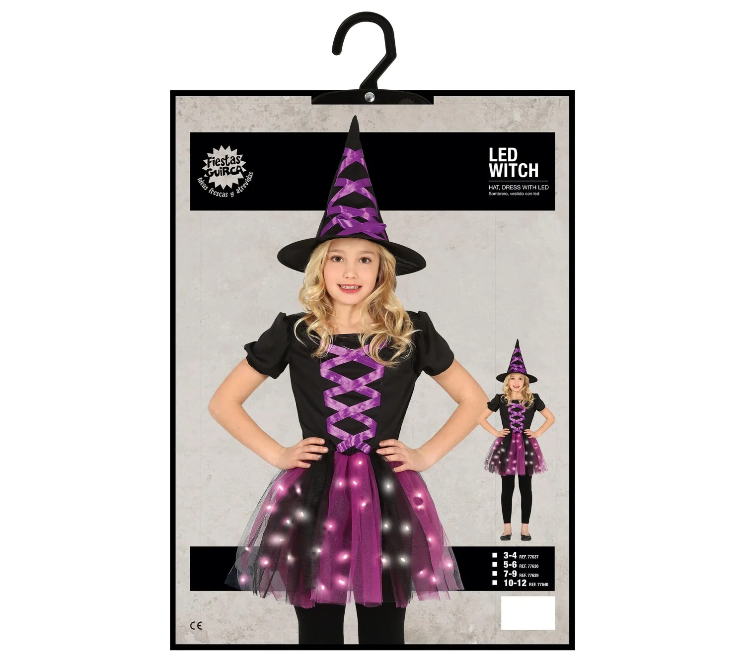 Guirca Streghetta LED Bambina costume 7-9 anni Halloween
