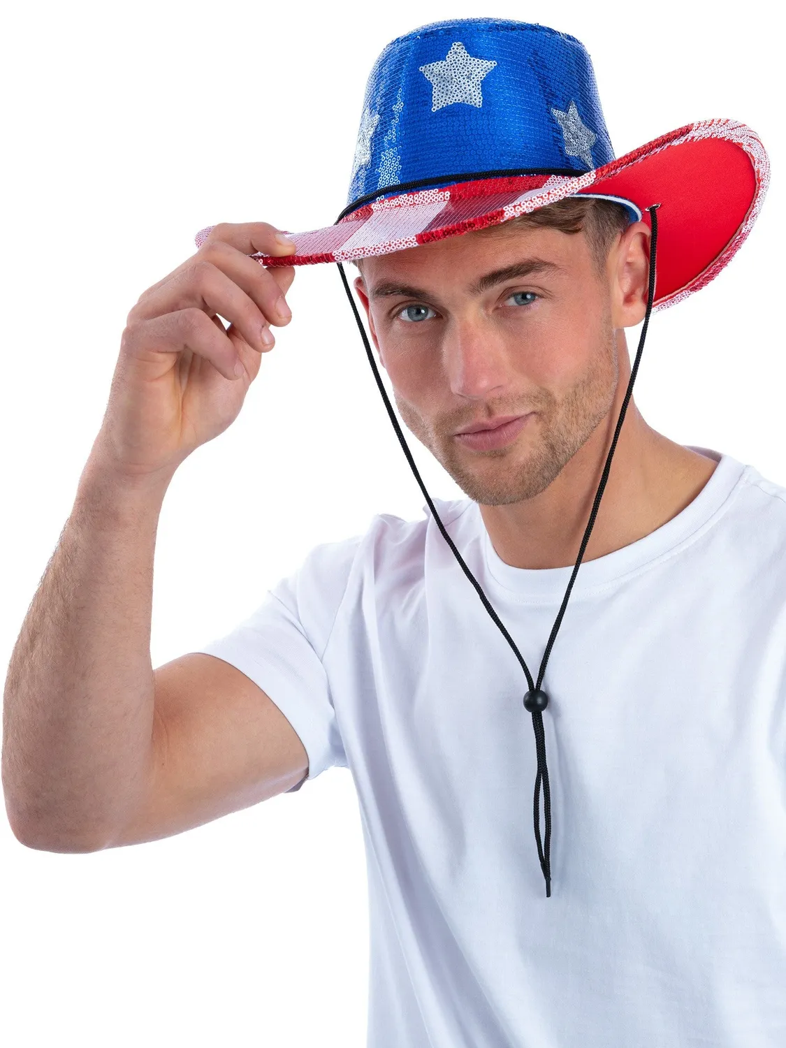 Smiffys Stars Stripes cappello cowboy paillettes USA