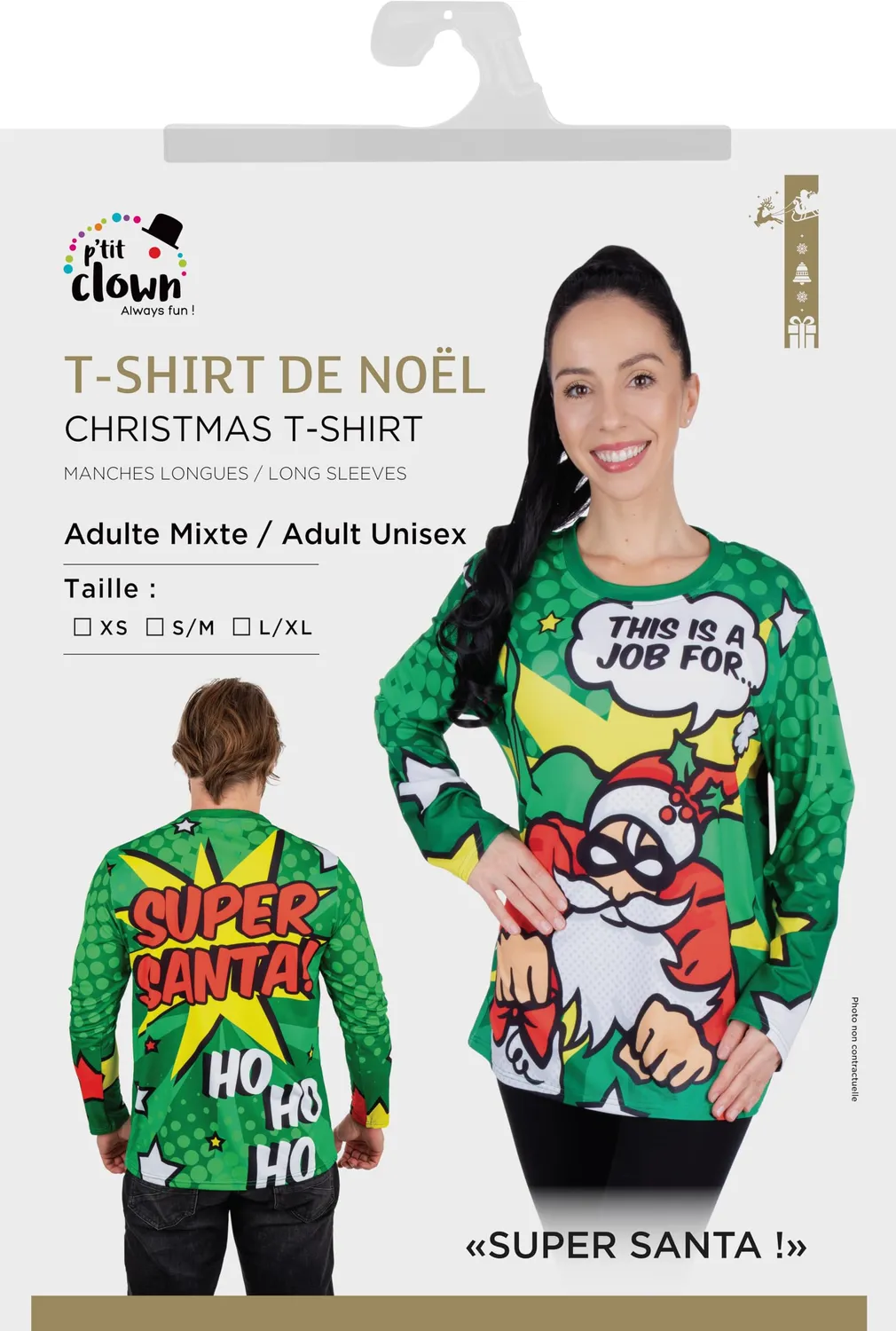 P'tit Clown maglietta Natale Super Babbo Natale verde L-XL