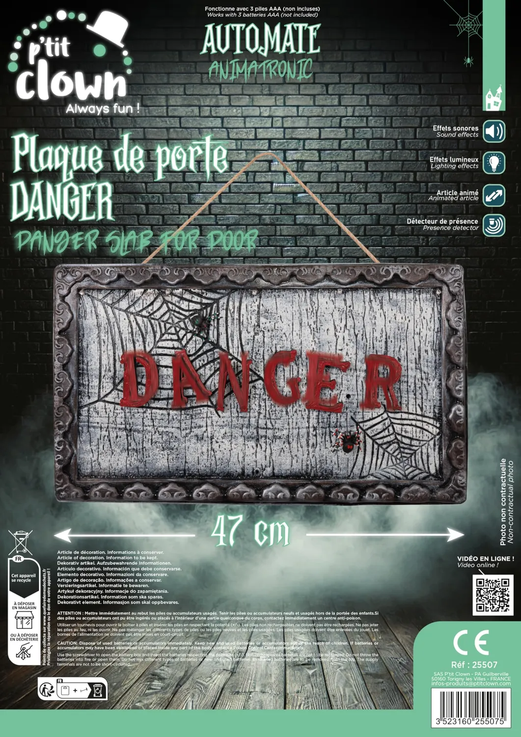 P'tit Clown Danger targa per porta grigia Halloween