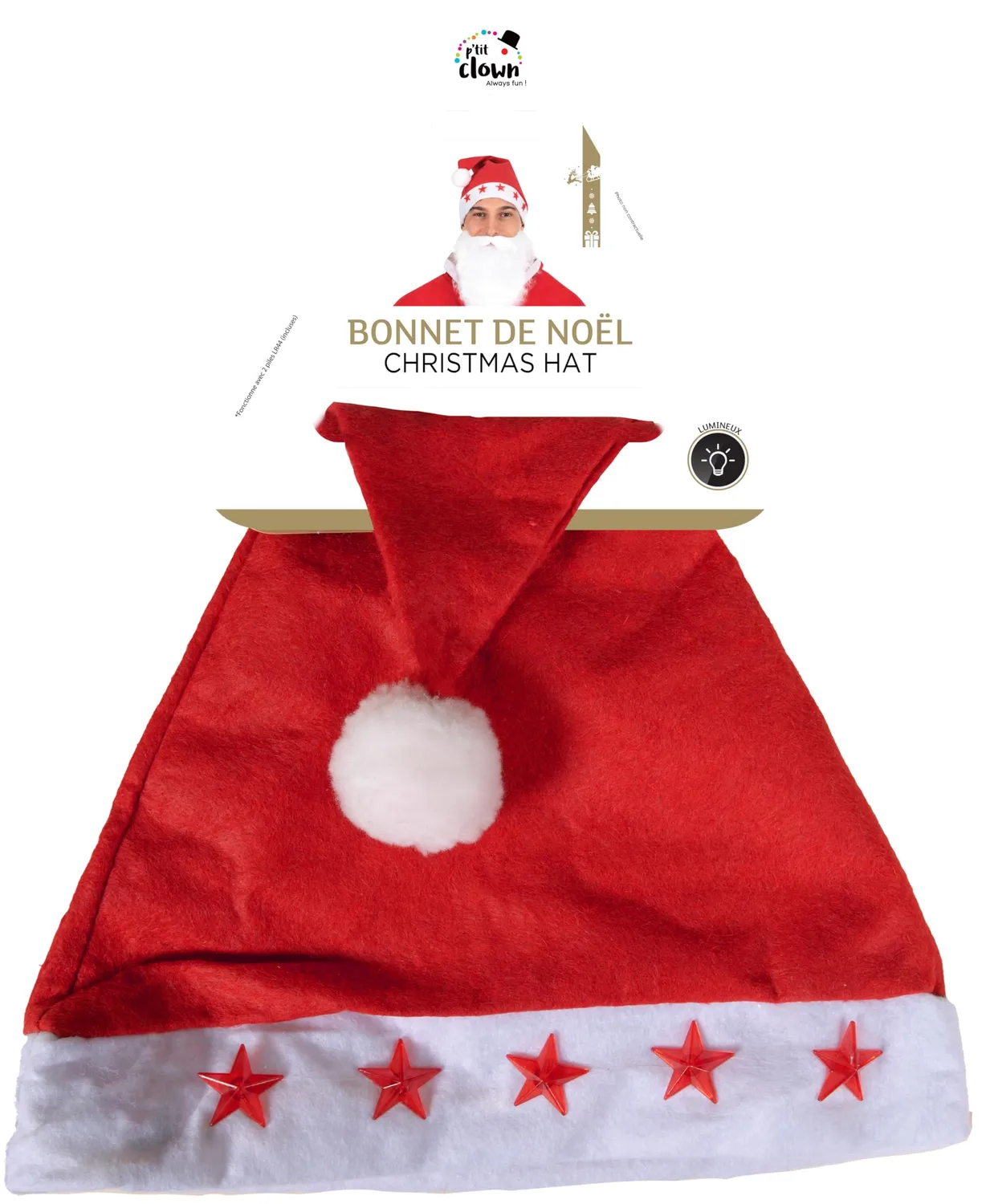 P'tit Clown cappello Mamma Natale rosso stelle luminose