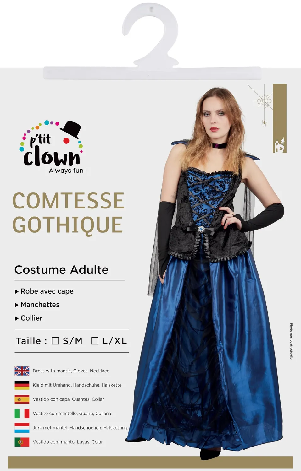 P'tit Clown Contessa Gotica costume donna blu con mantello