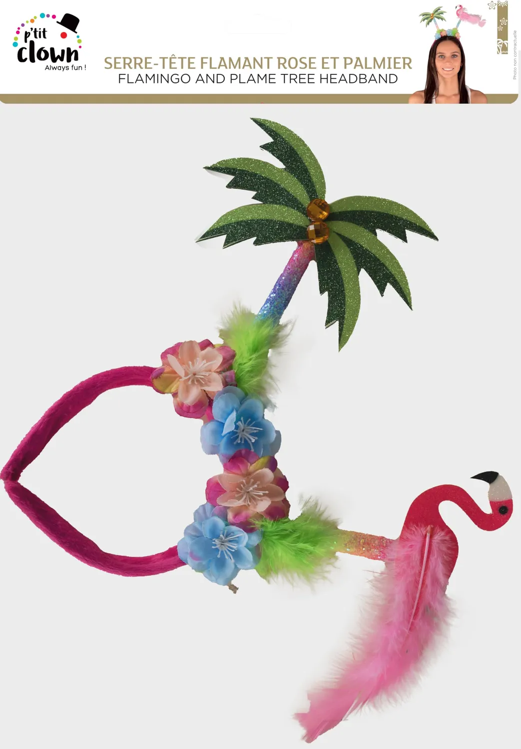 P'tit Clown 45964 cerchietto fenicottero rosa palma adulto