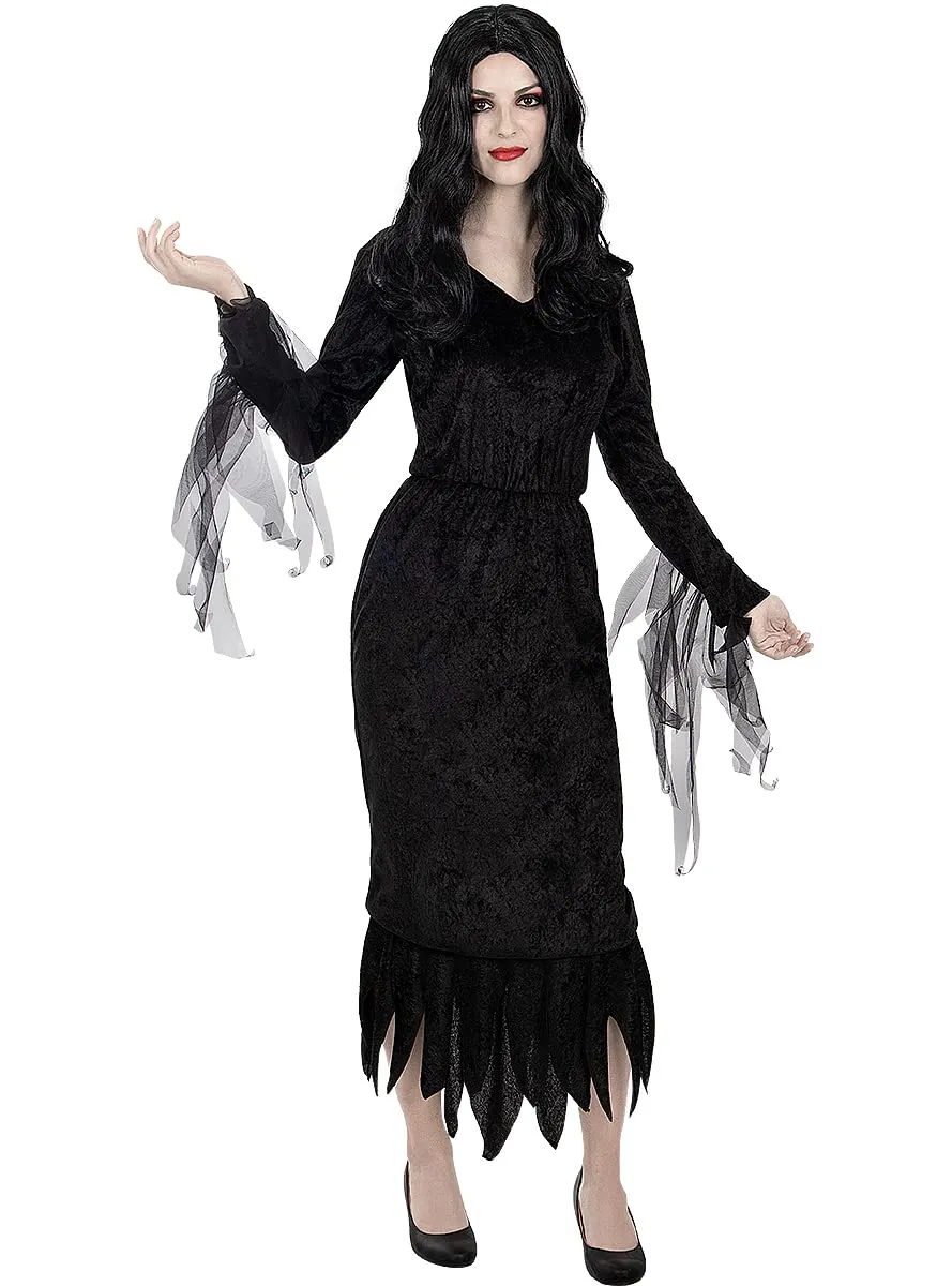 Funidelia Morticia Addams parrucca donna nera liscia