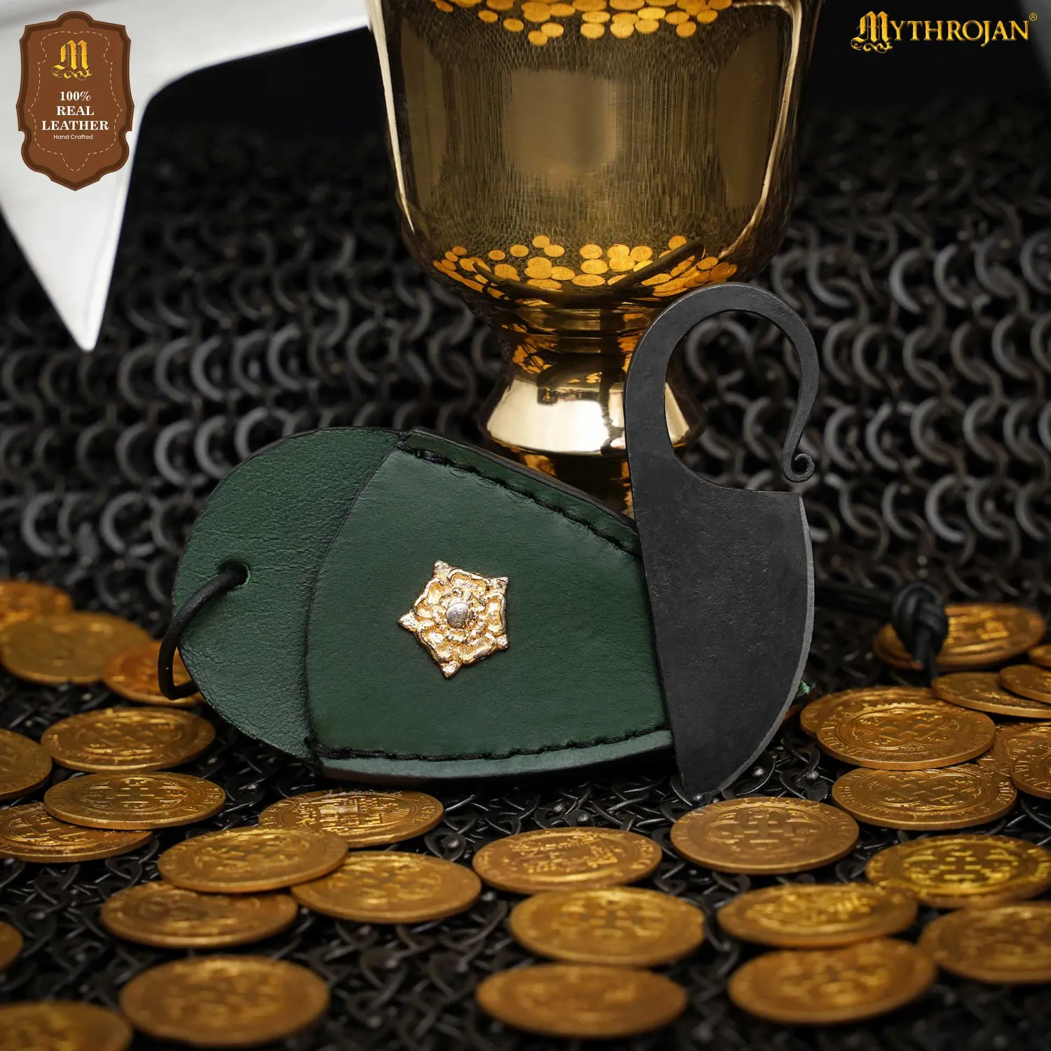 La Bottega di Merlino Coltello Anello Celtico Fodero Verde