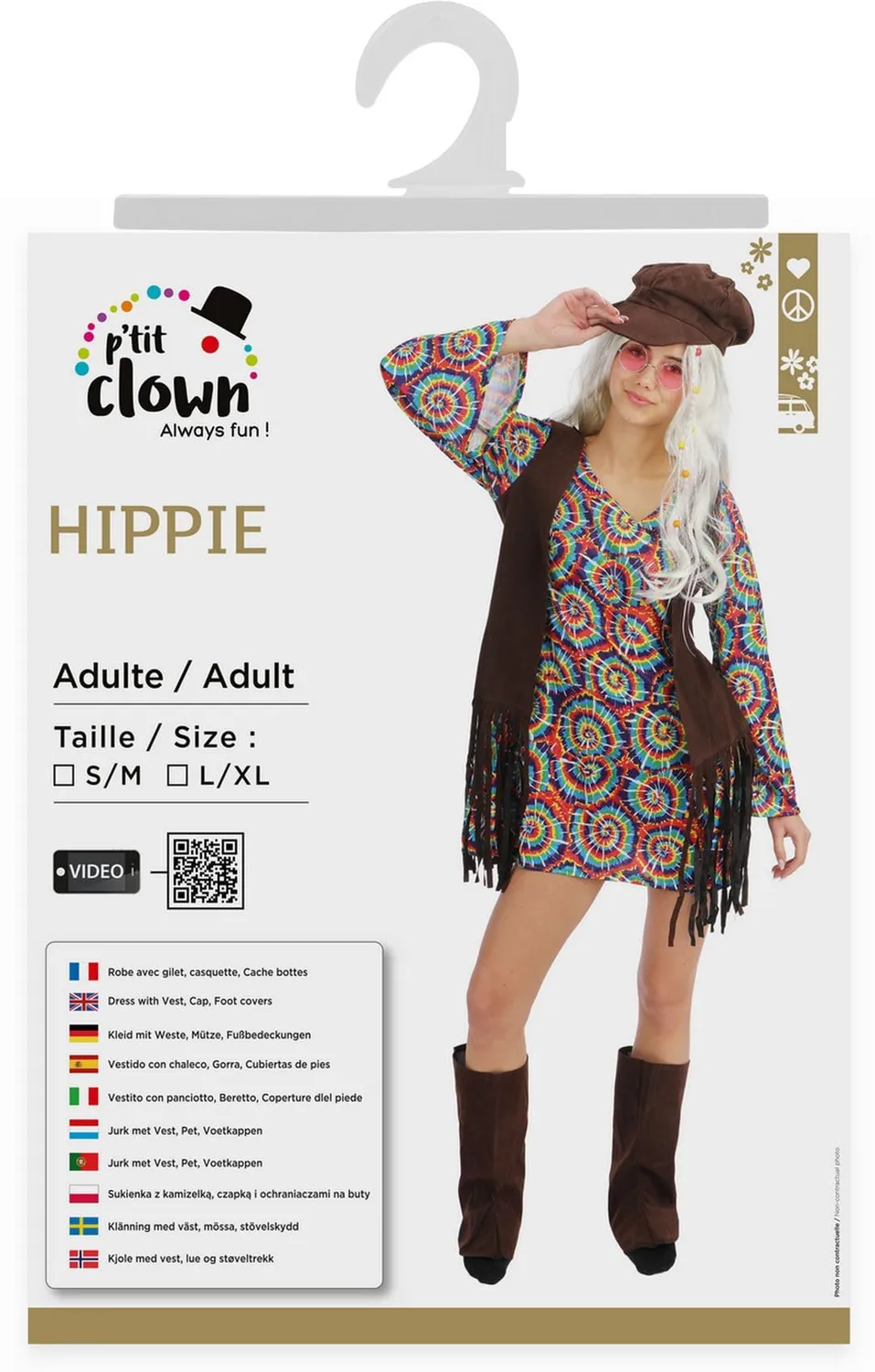 P'tit Clown Costume Hippie Uomo Anni 70 L-XL Carnevale