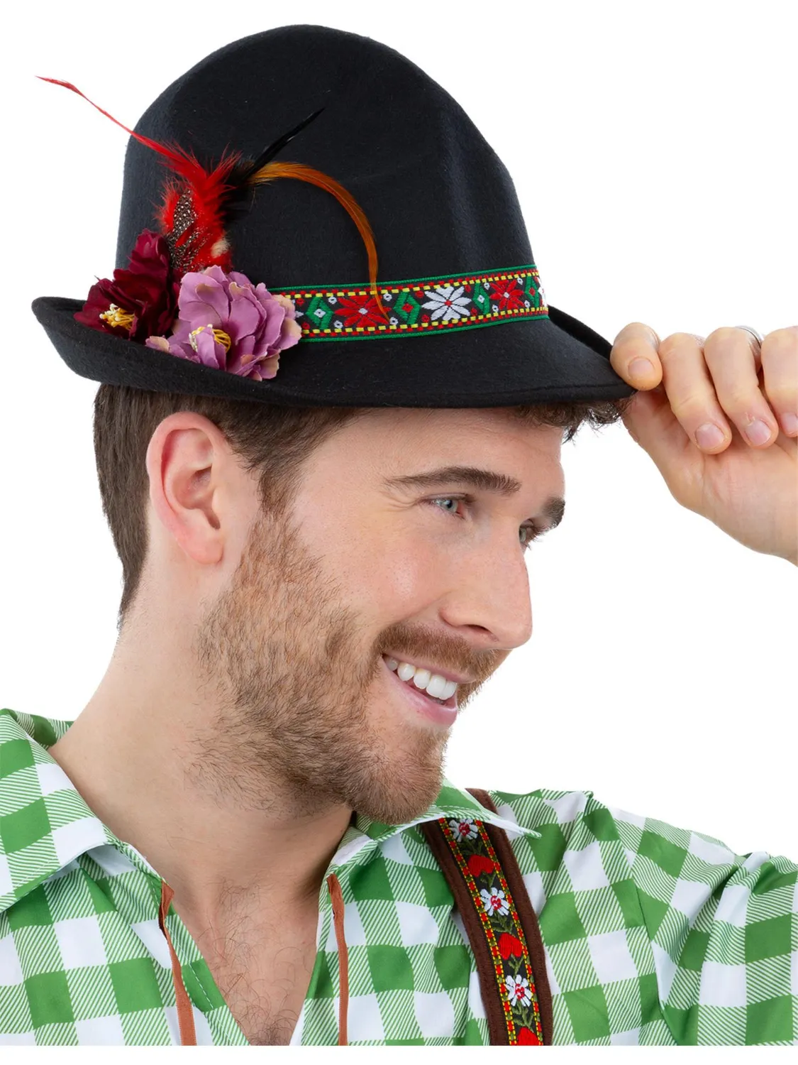 Smiffys Dirndl Trenker cappello bavarese nero piume