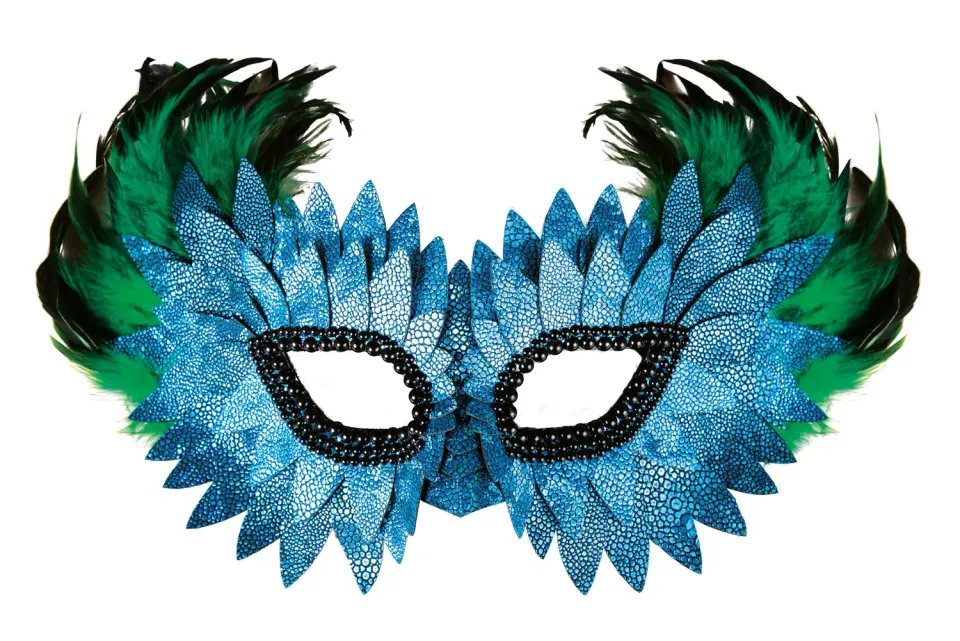 P'tit Clown 23387 lupo maschera piume scaglie blu lusso