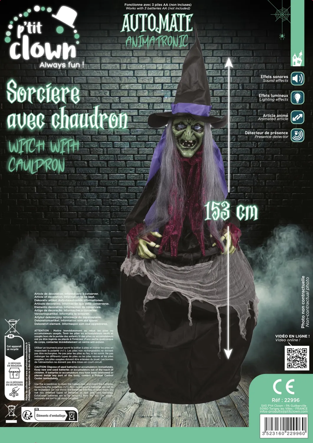 P'tit Clown Strega con Calderone 153 cm Automa Halloween