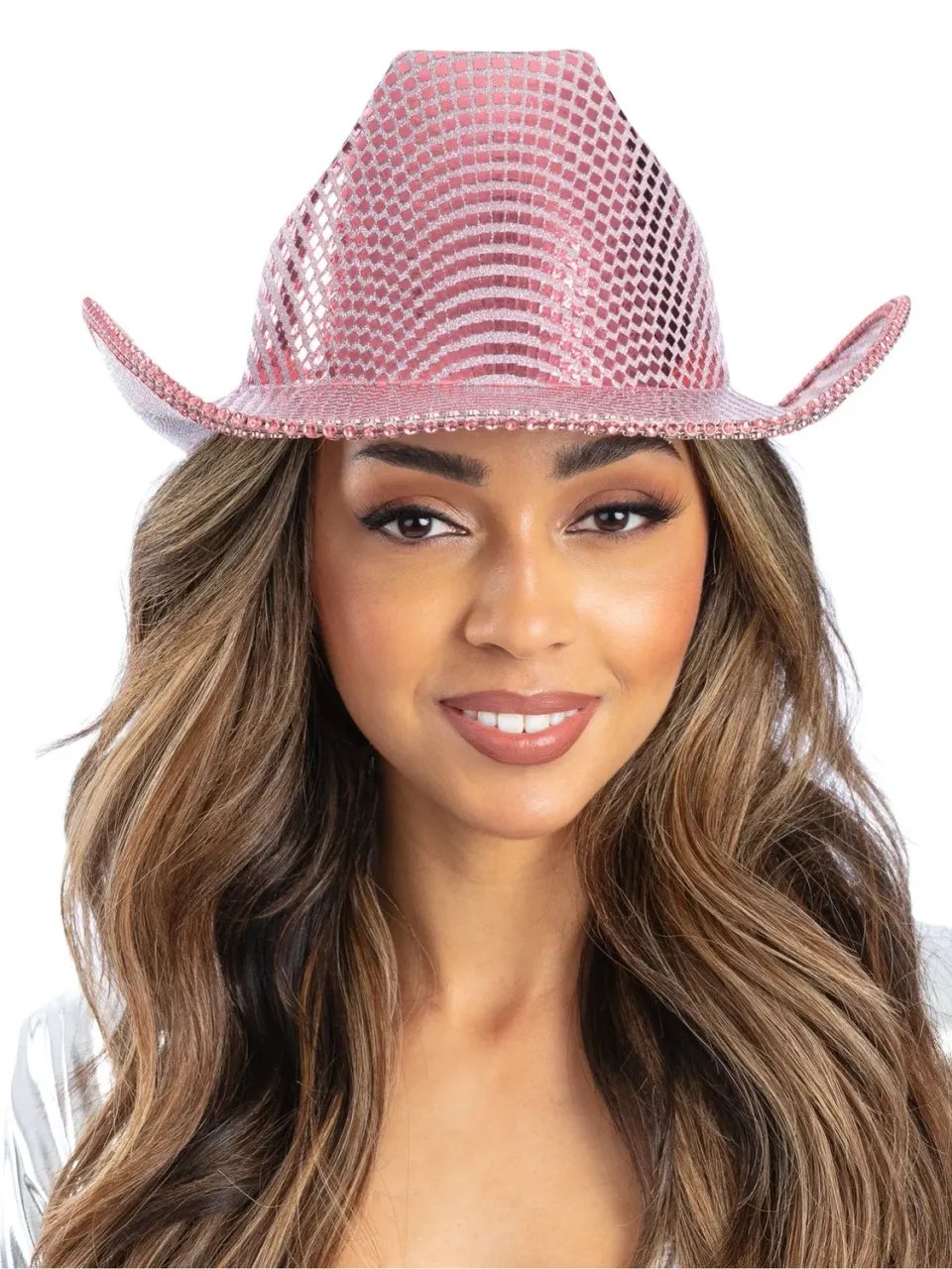 Smiffys cappello cowboy disco rosa brillante brillantini