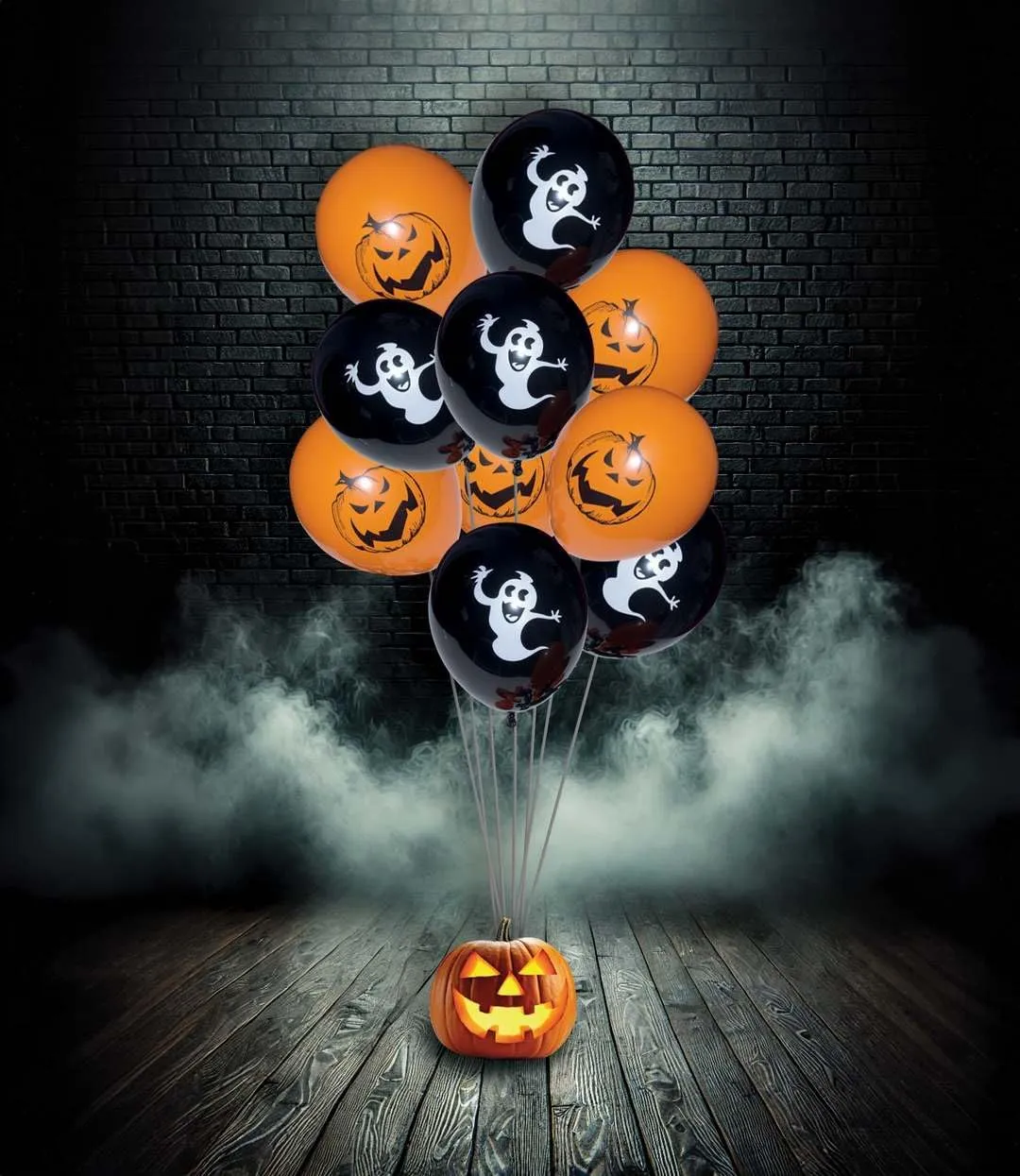 P'tit Clown palloncini Halloween arancioni neri 23 cm 10 pz