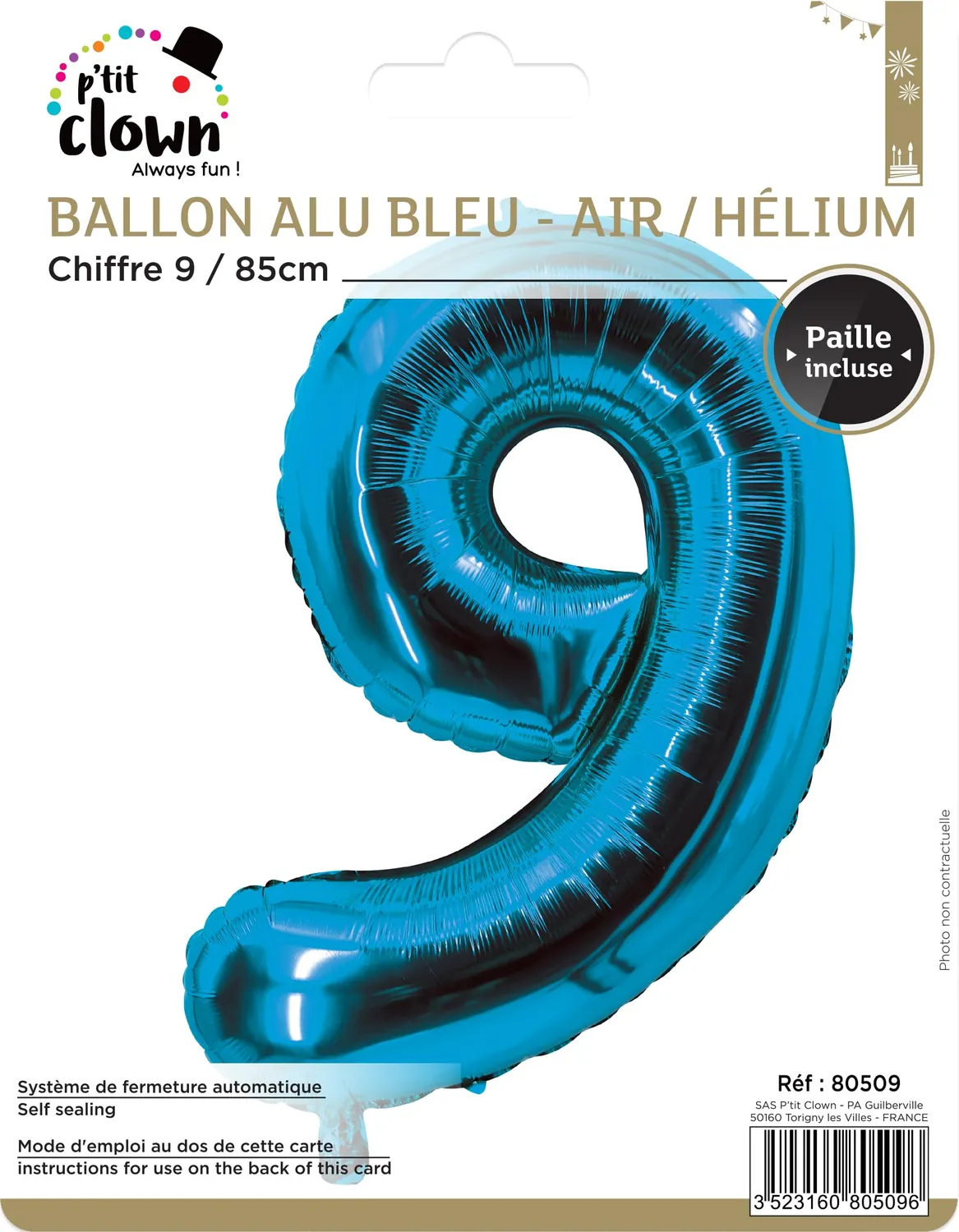 P'tit Clown 9 palloncino numero 85 cm blu elettrico