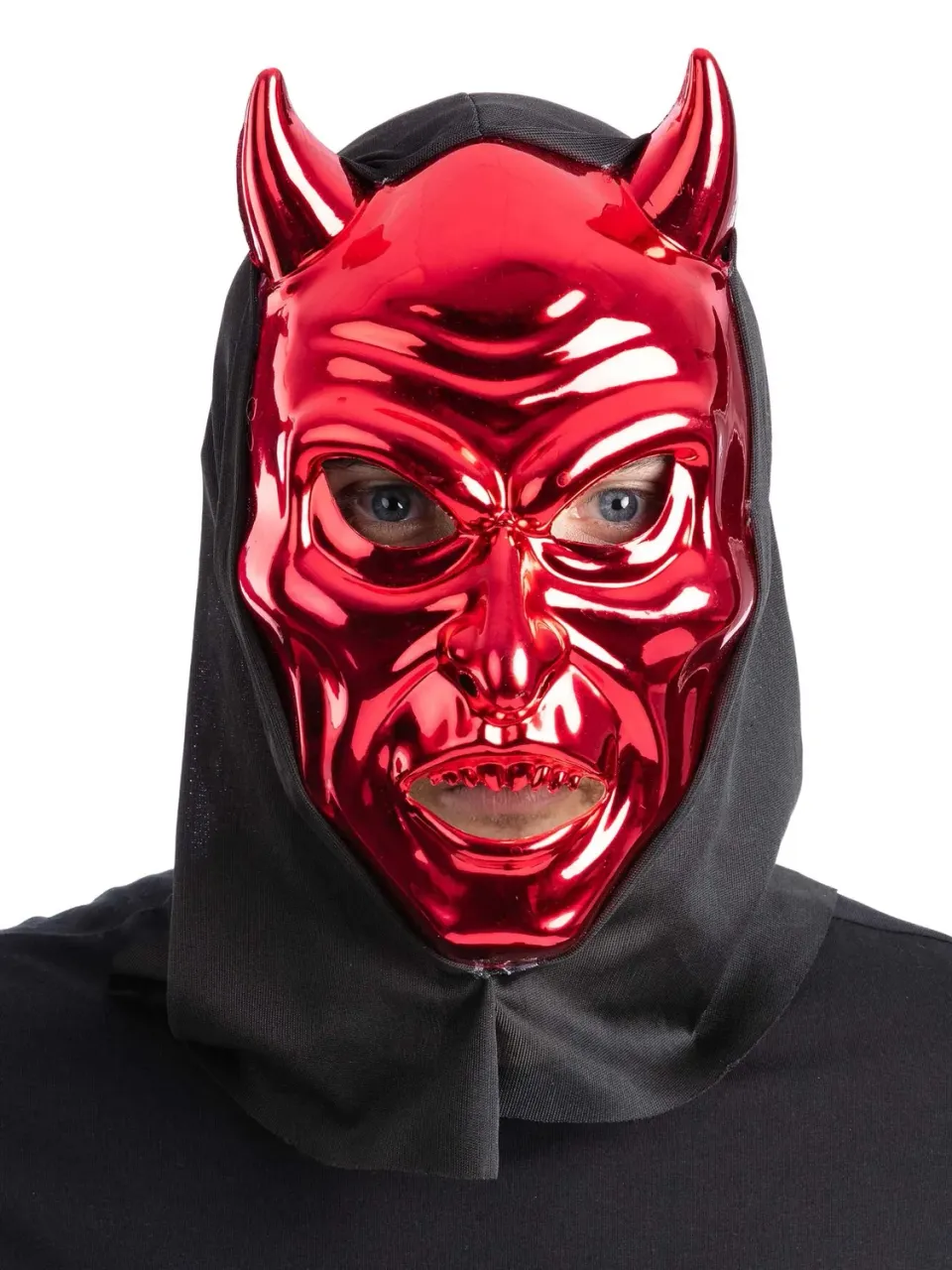 Smiffys Diavolo Maschera Rossa Metallizzata con Cappuccio
