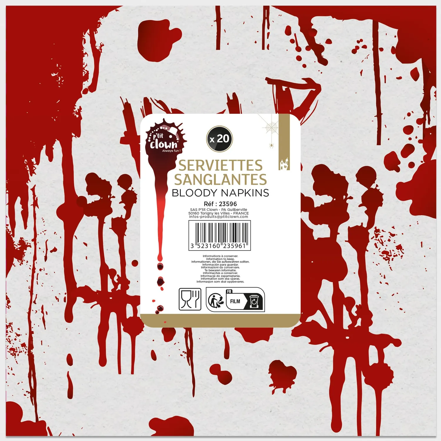 P'tit Clown 23596 Tovaglioli Halloween Sanguinanti 20 Pezzi