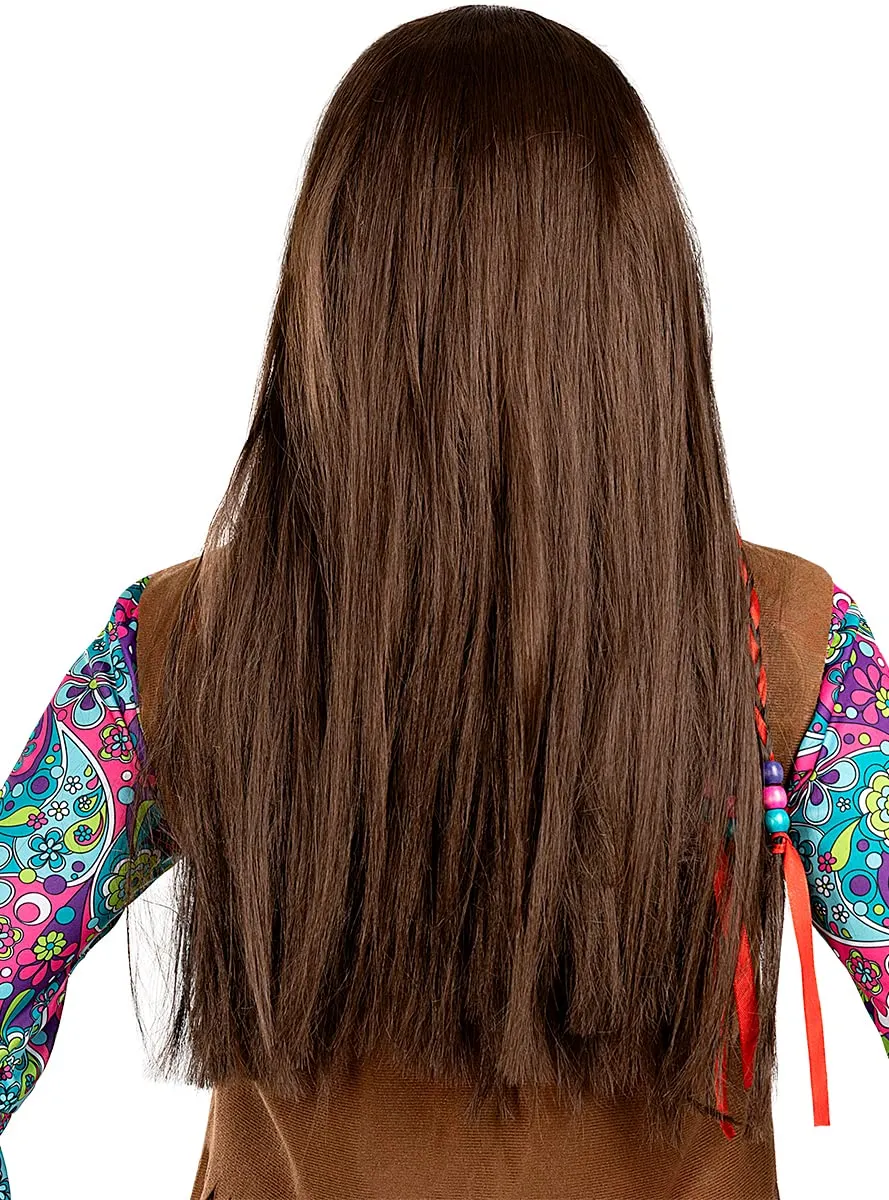 Funidelia Anni 60 Hippy parrucca castana unisex lunga