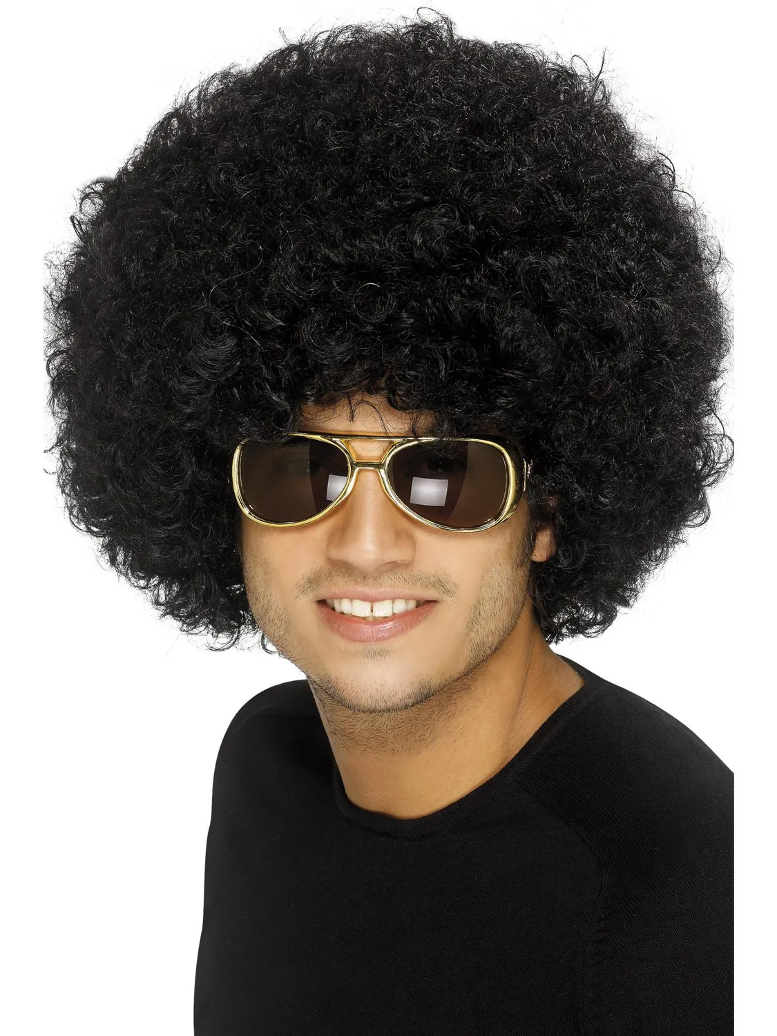 Smiffys 70s Funky Afro parrucca nera adulto voluminosa
