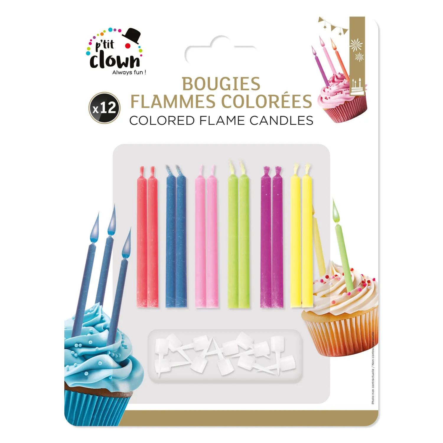 P'tit Clown 23960 candele fiamma colorata 12 pz