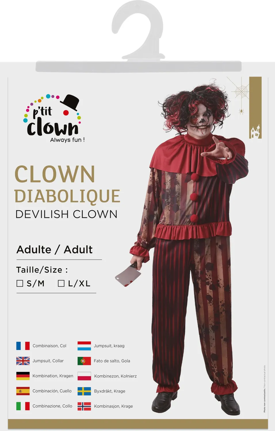 P'tit Clown Clown Diabolico Costume Adulto L/XL Halloween