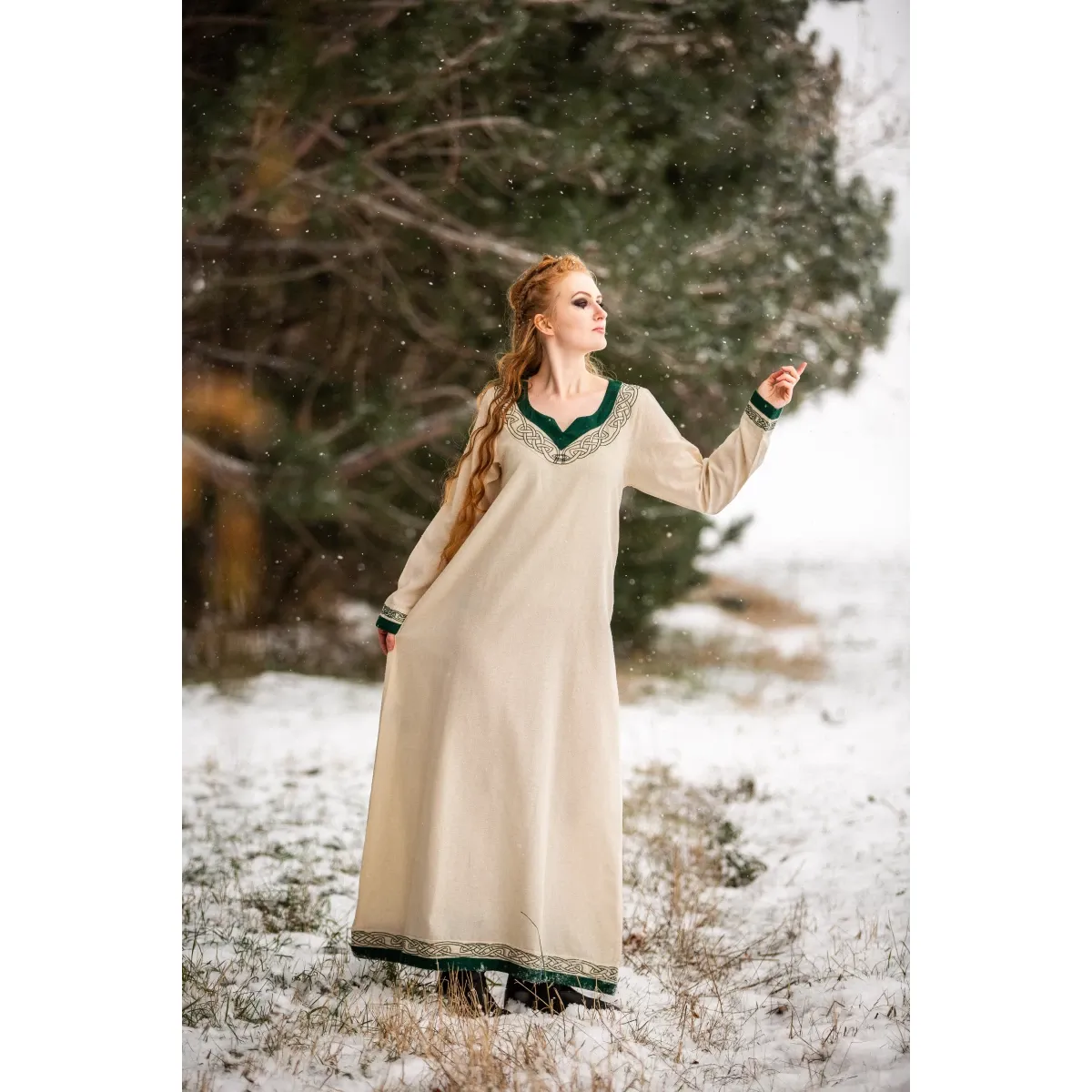 La Bottega di Merlino Lagertha abito medievale naturale verde cotone