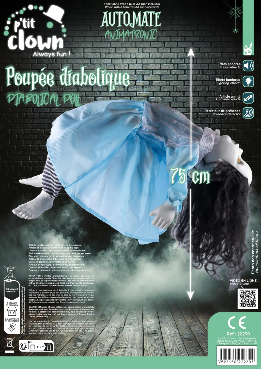 P'tit Clown 22230 automa bambola diabolica 75 cm