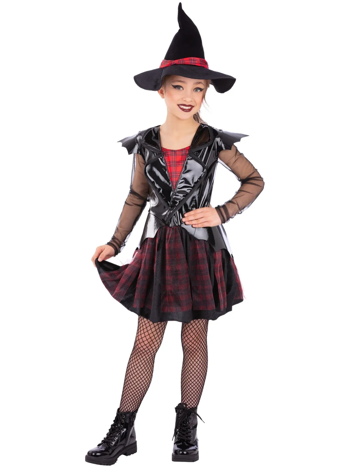 Smiffys Punk Witch costume strega bambina 10-12 anni tartan
