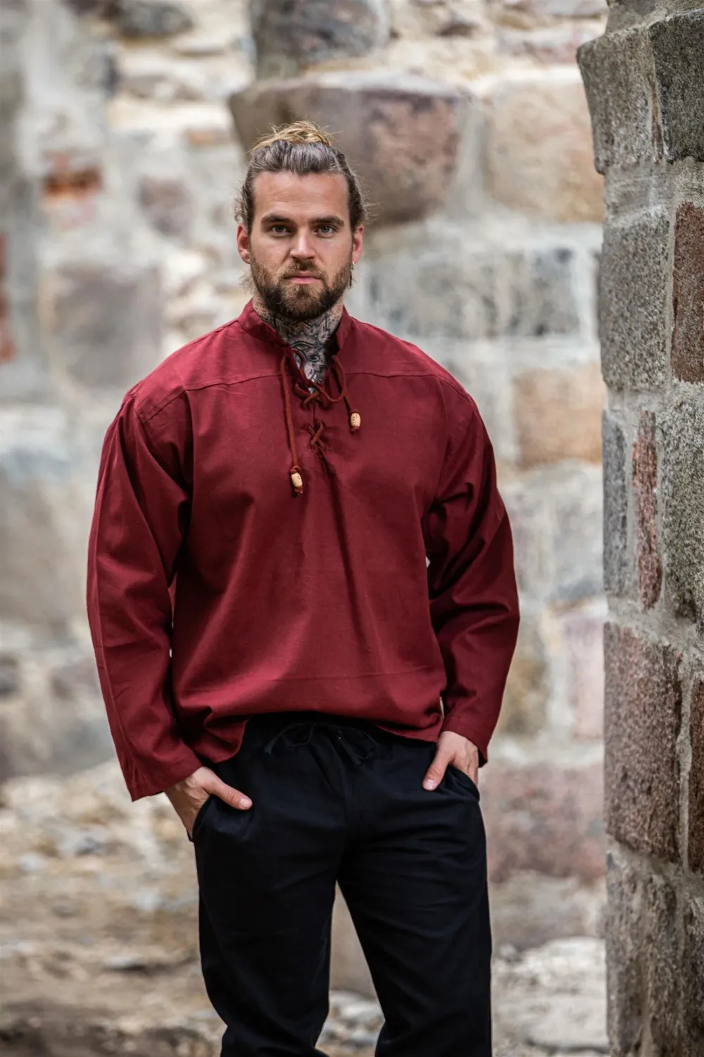 La Bottega di Merlino Ansbert camicia colletto lacci legno