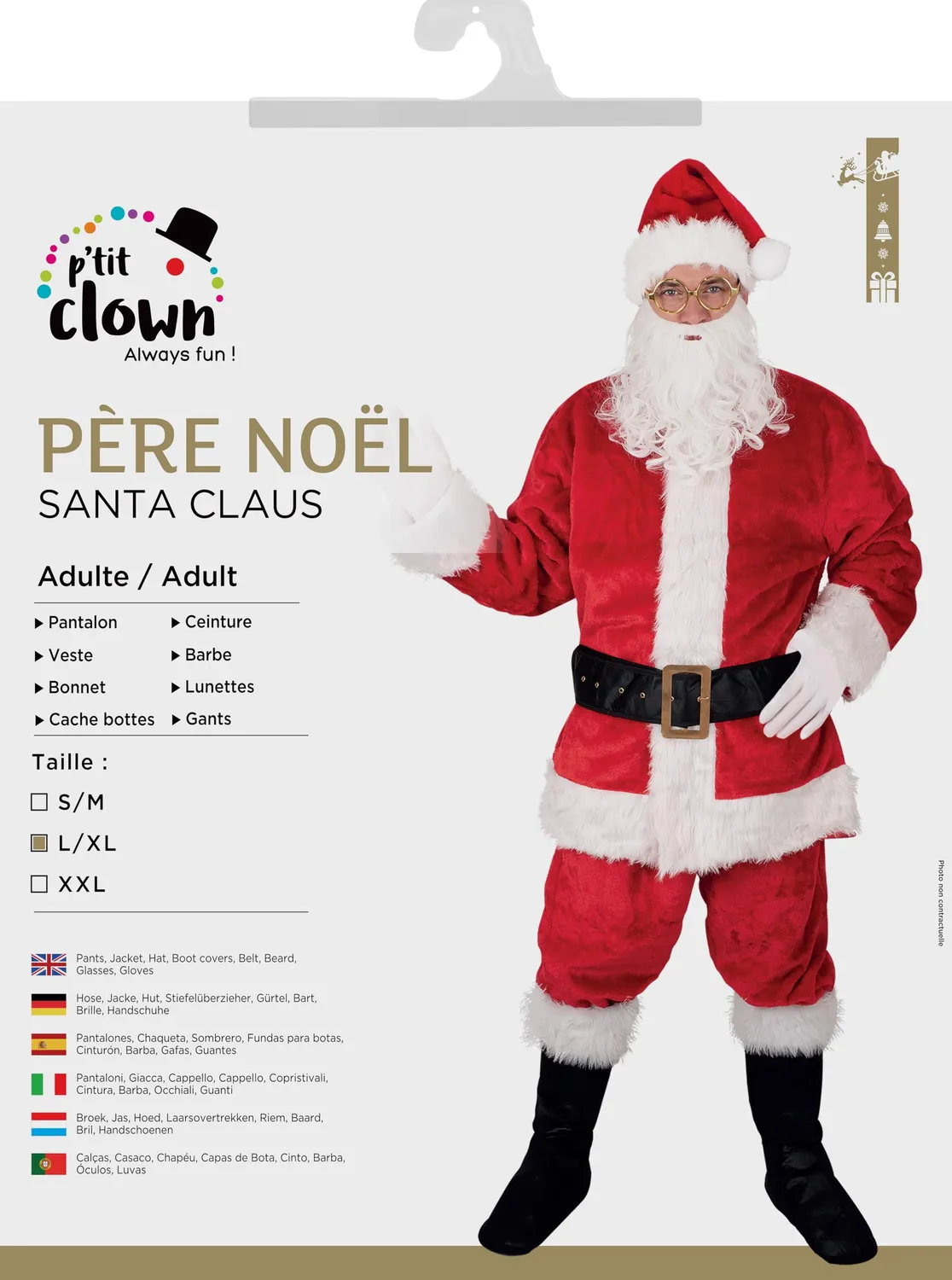 P'tit Clown costume Babbo Natale adulto pelliccia con accessori