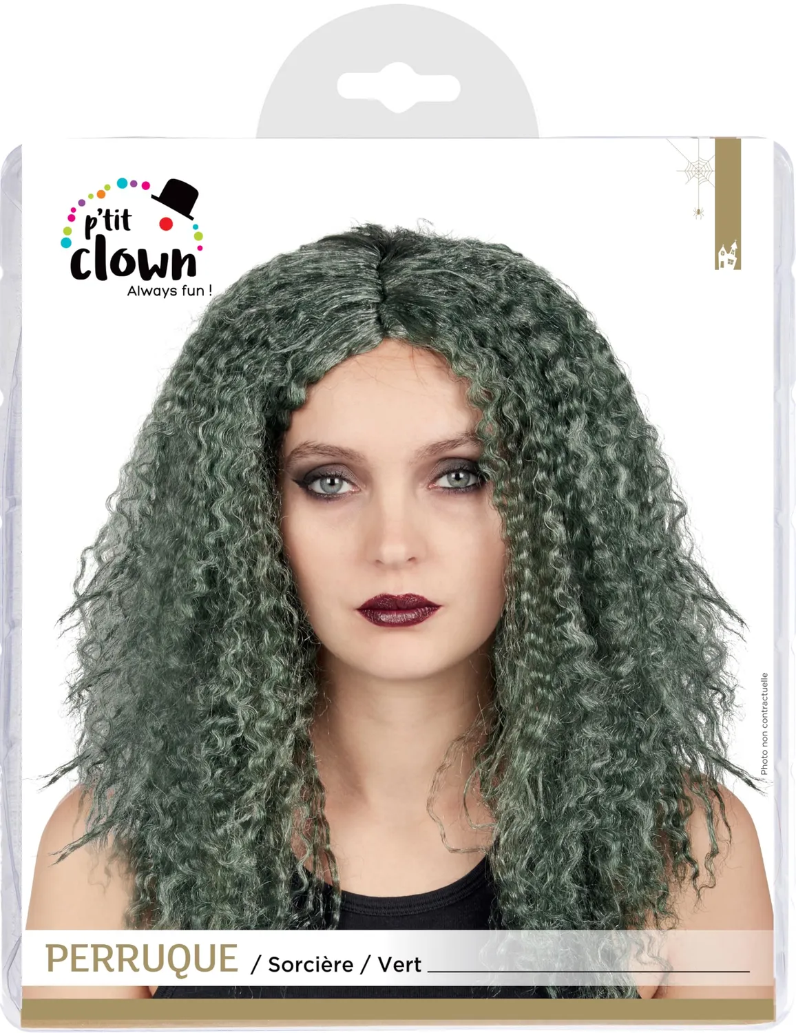P'tit Clown re22173 Parrucca Strega Ricci Verde Adulto