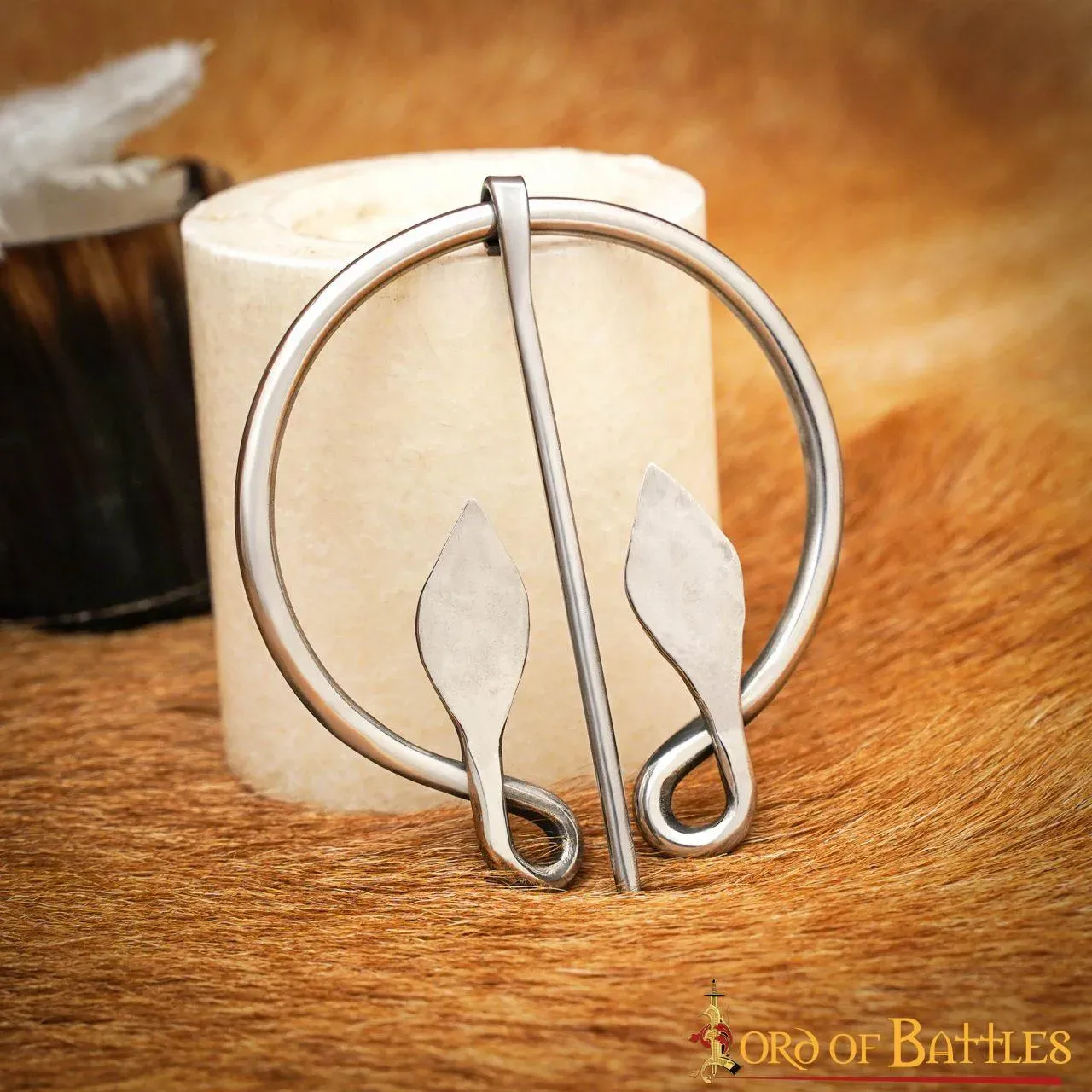 La Bottega di Merlino Spilla fibula foglia acciaio inox 6,9cm