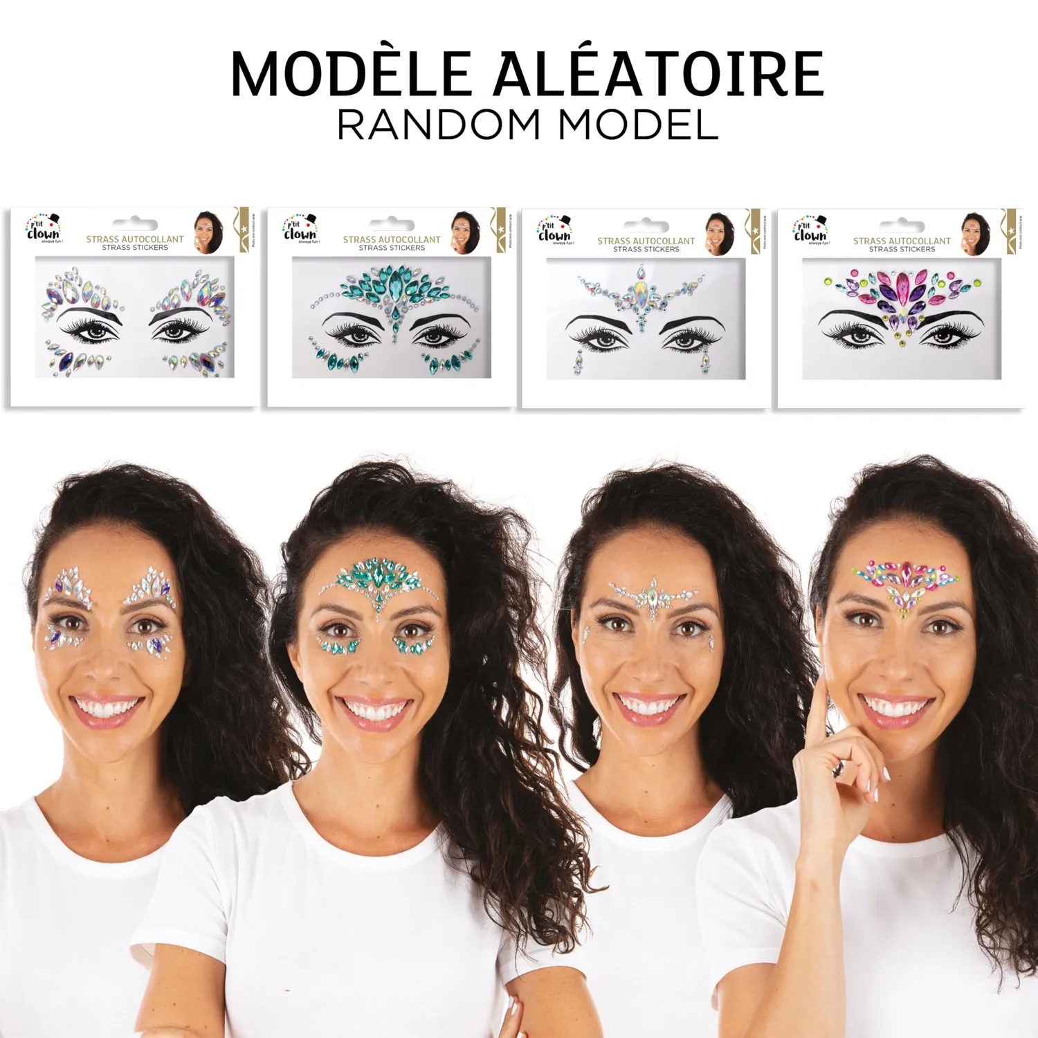 P'tit Clown strass adesivi viso modello casuale autoadesivi