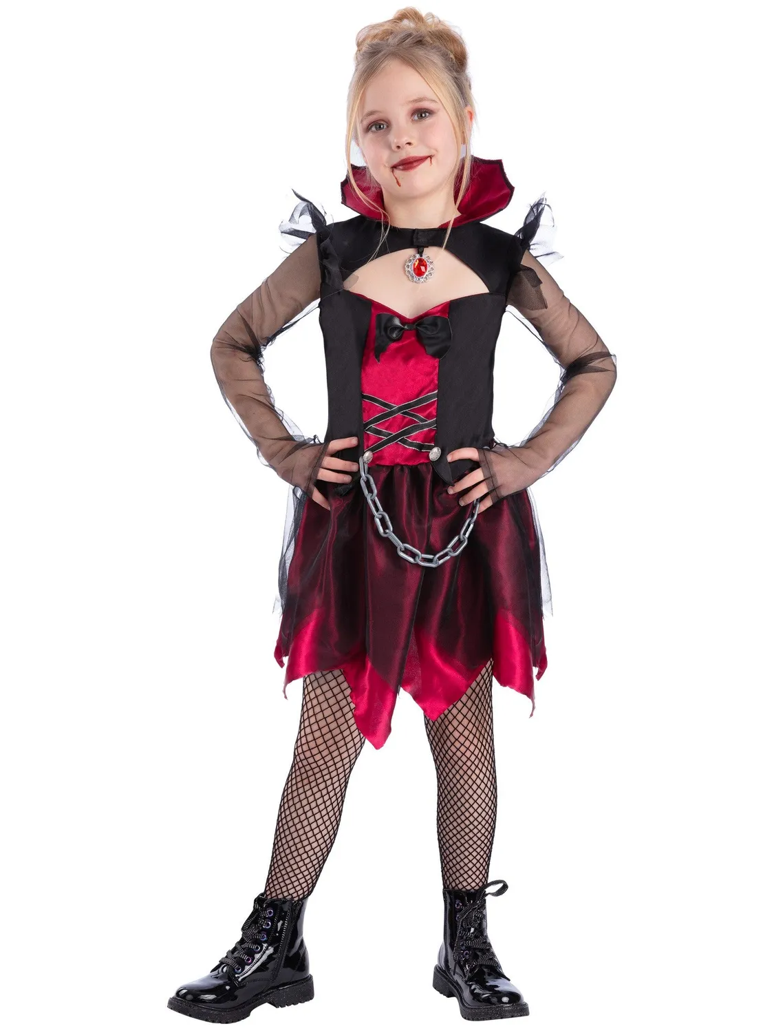 Smiffys Grunge Vampire costume bambina L 10-12 anni nero-rosso